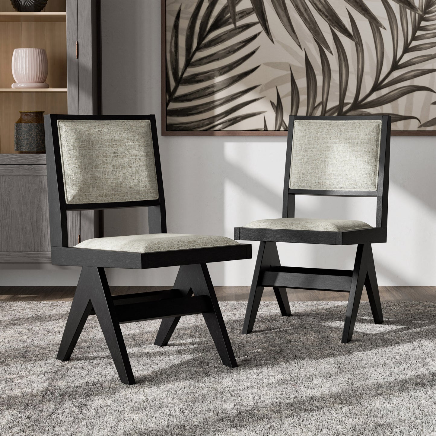 Furniture of America Set of 2 Rufus Contemporary/Modern Polyester Upholstered Dining side chair ( Wood Frame )