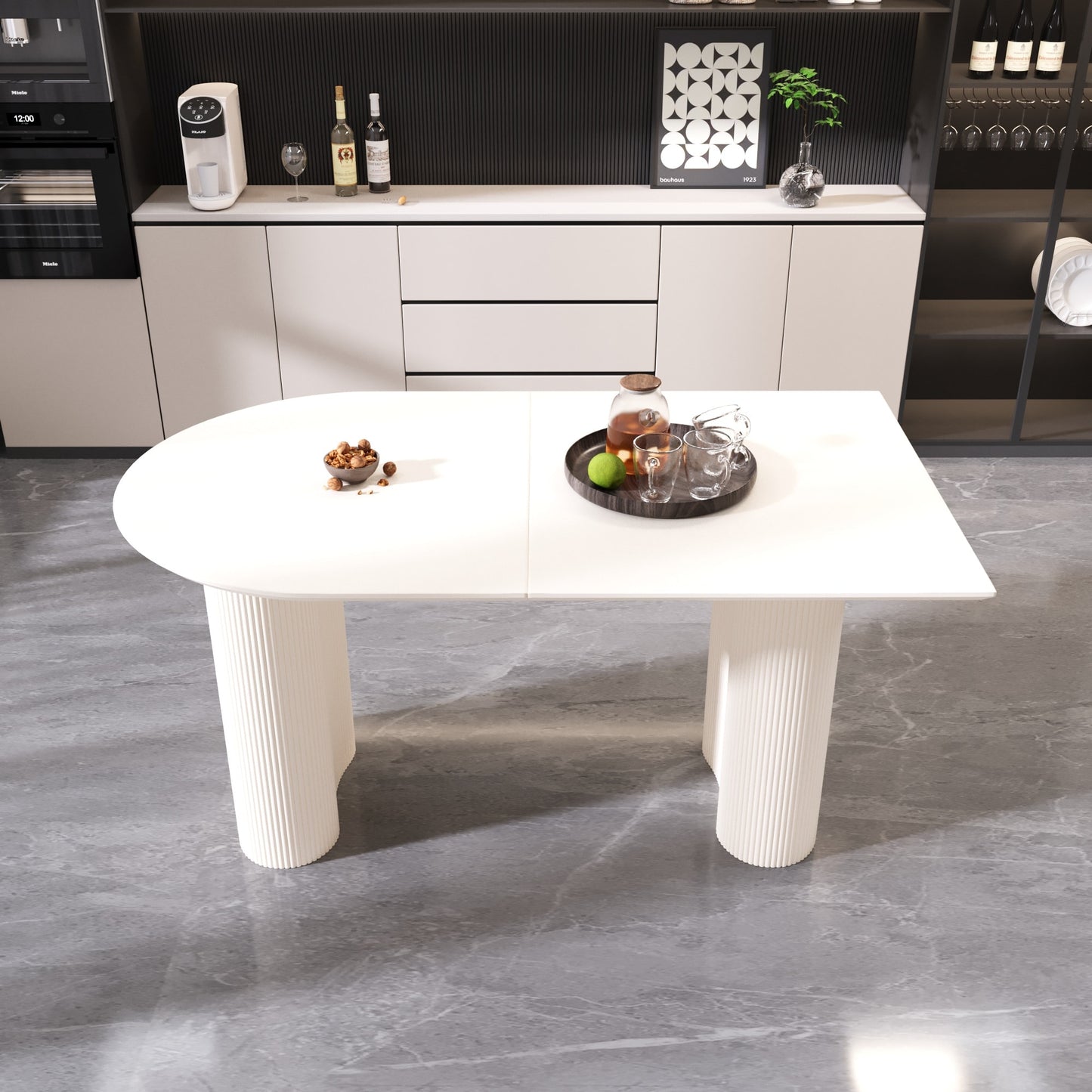 LOVMOR Modern MDF Cream Dining Table Irregular Side Table People Wave Legs