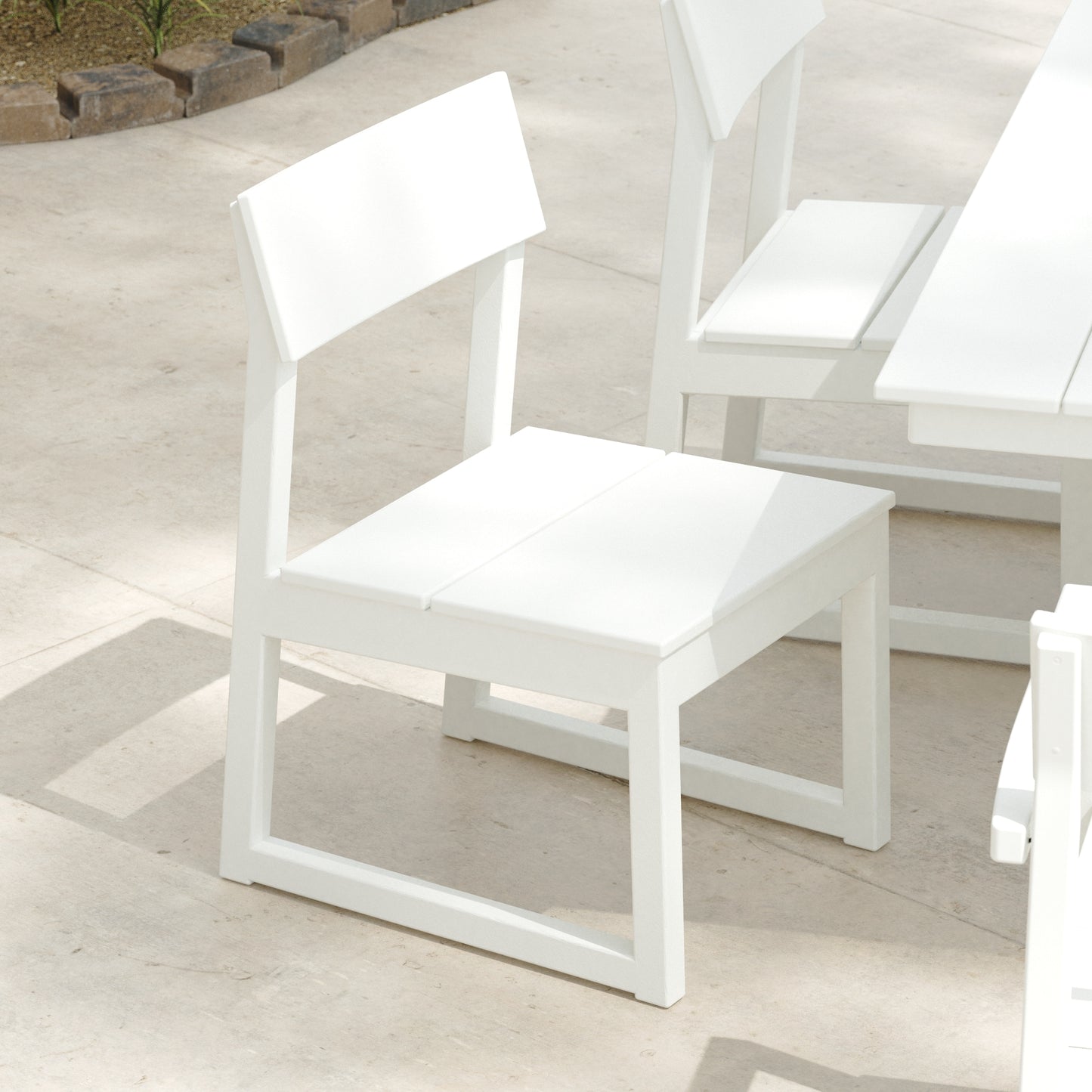 POLYWOOD Edge White HDPE Frame Stationary Dining Chair with Slat Seat