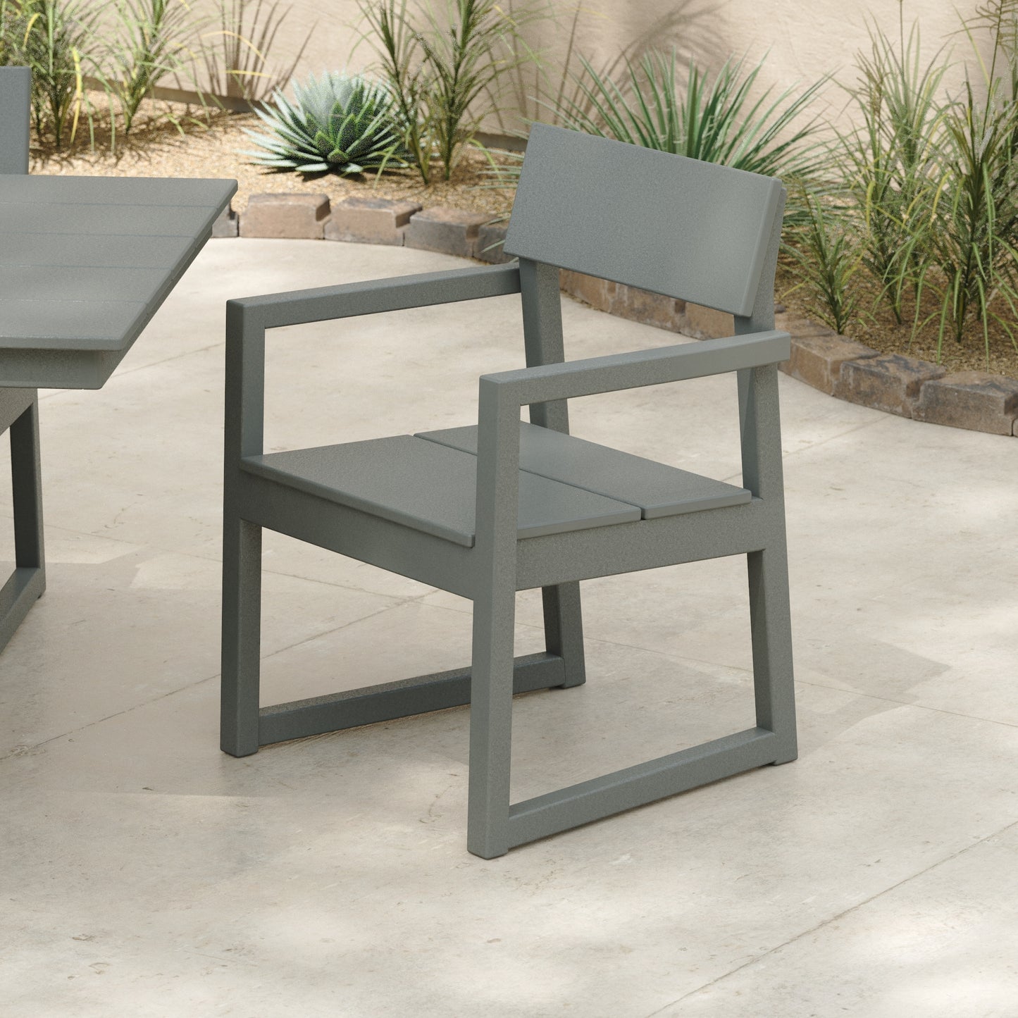 POLYWOOD EDGE Slate Grey HDPE Frame Stationary Dining Chair with Slat Seat