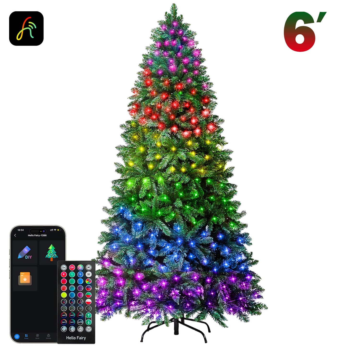 Avacube Smart RGB Programmable 6-ft Fir Pre-lit Artificial Christmas Tree with Multicolor LED Lights