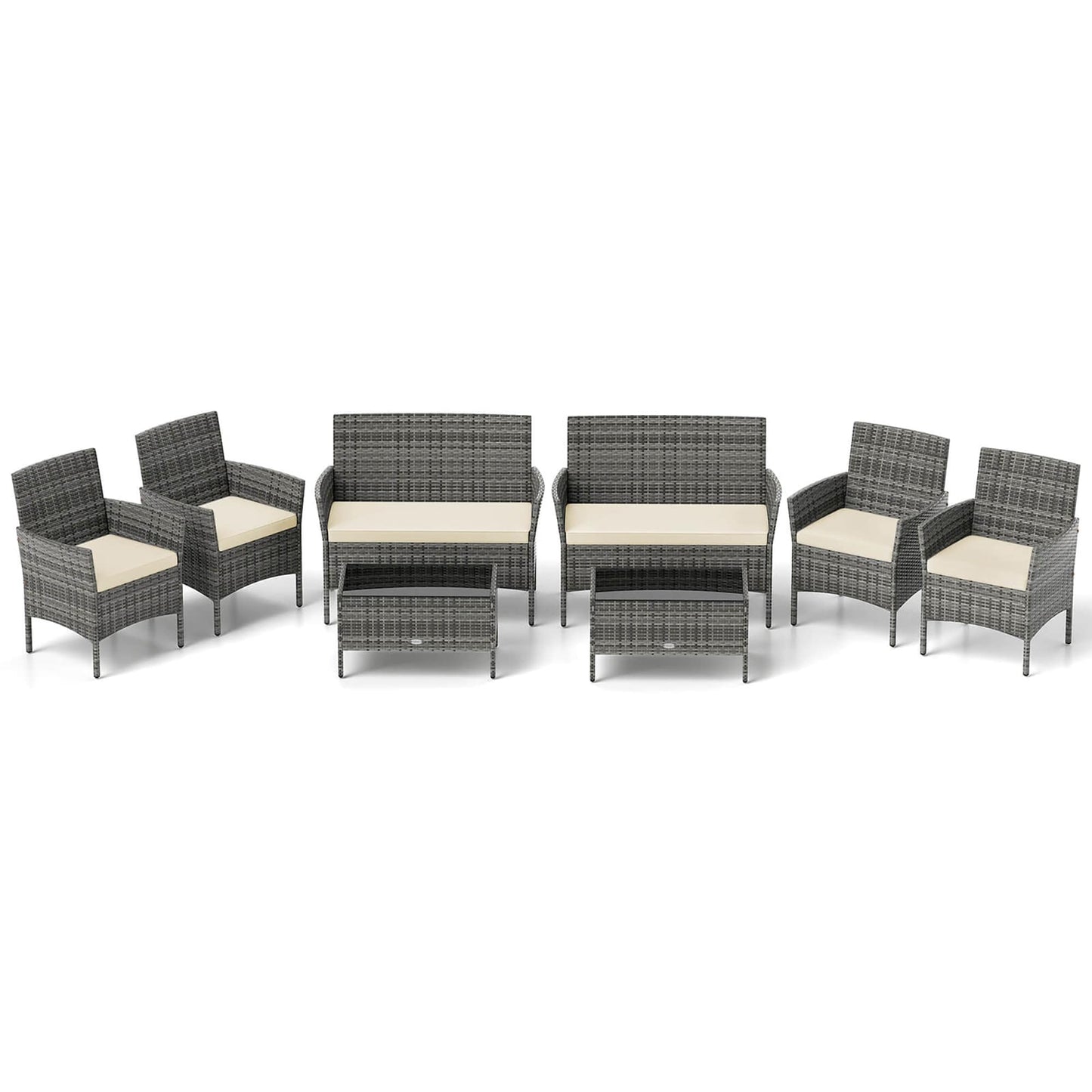 Costway 8 -Piece Rattan Patio Conversation Set with Beige Cushions