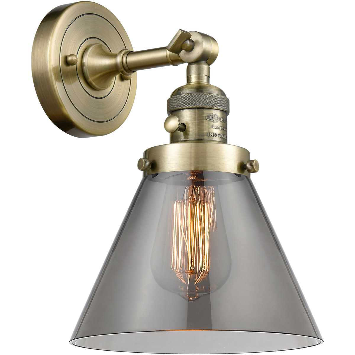 Innovations Lighting 203SW-AB-G43-LED Franklin Restoration Large Cone Wall Sconce Antique Brass