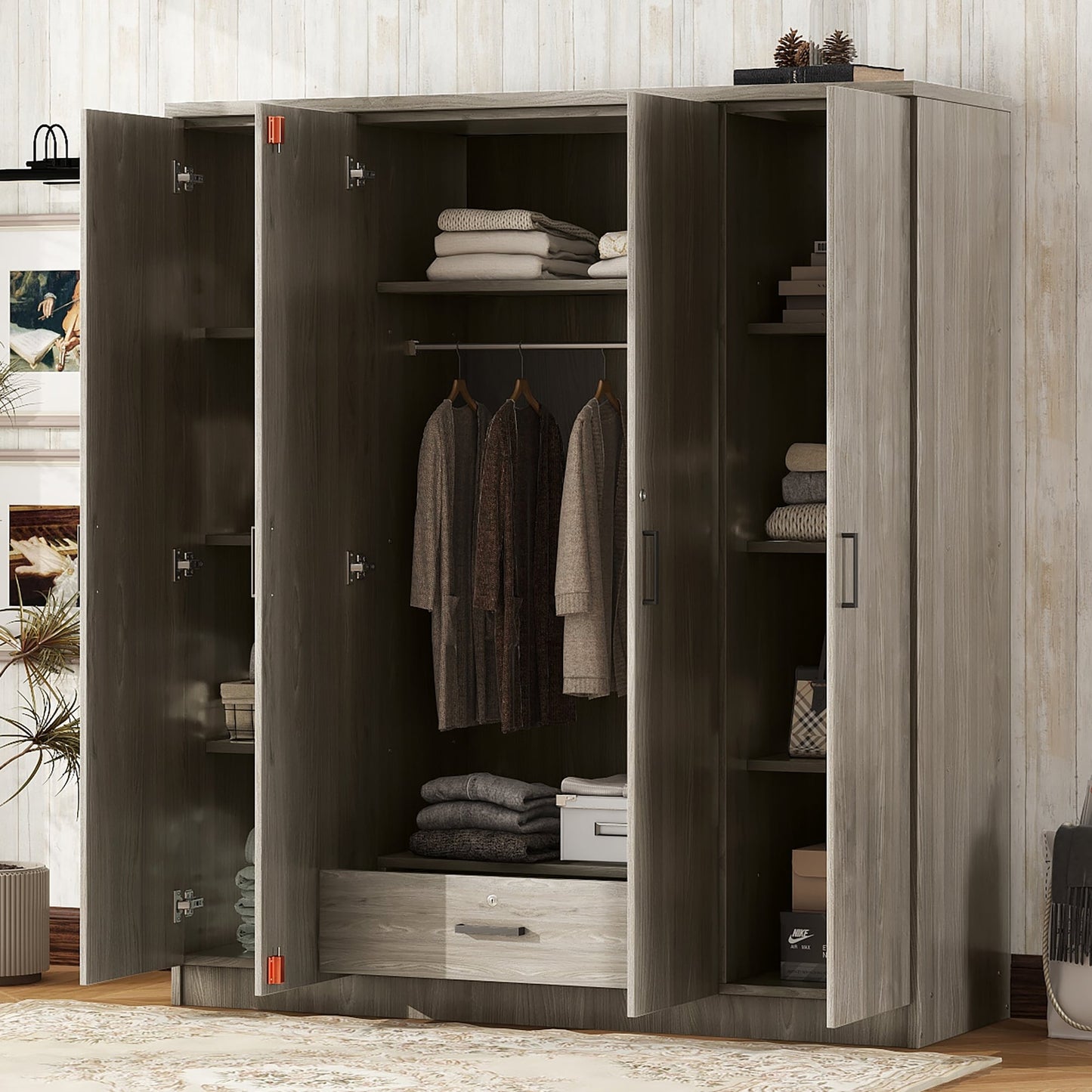 GDFStudio Hartly 4-Door Wardrobe with 1 Drawer