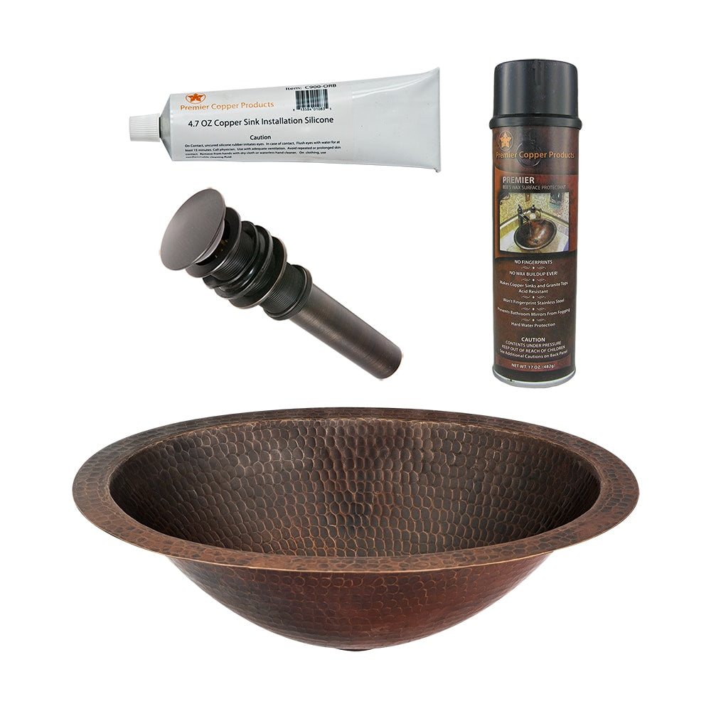 PREMIER COPPER PRODUCTS Copper 15-in Drop-in or Undermount Oval Rustic Oil Rubbed Bronze Bathroom Sink with Drain Included
