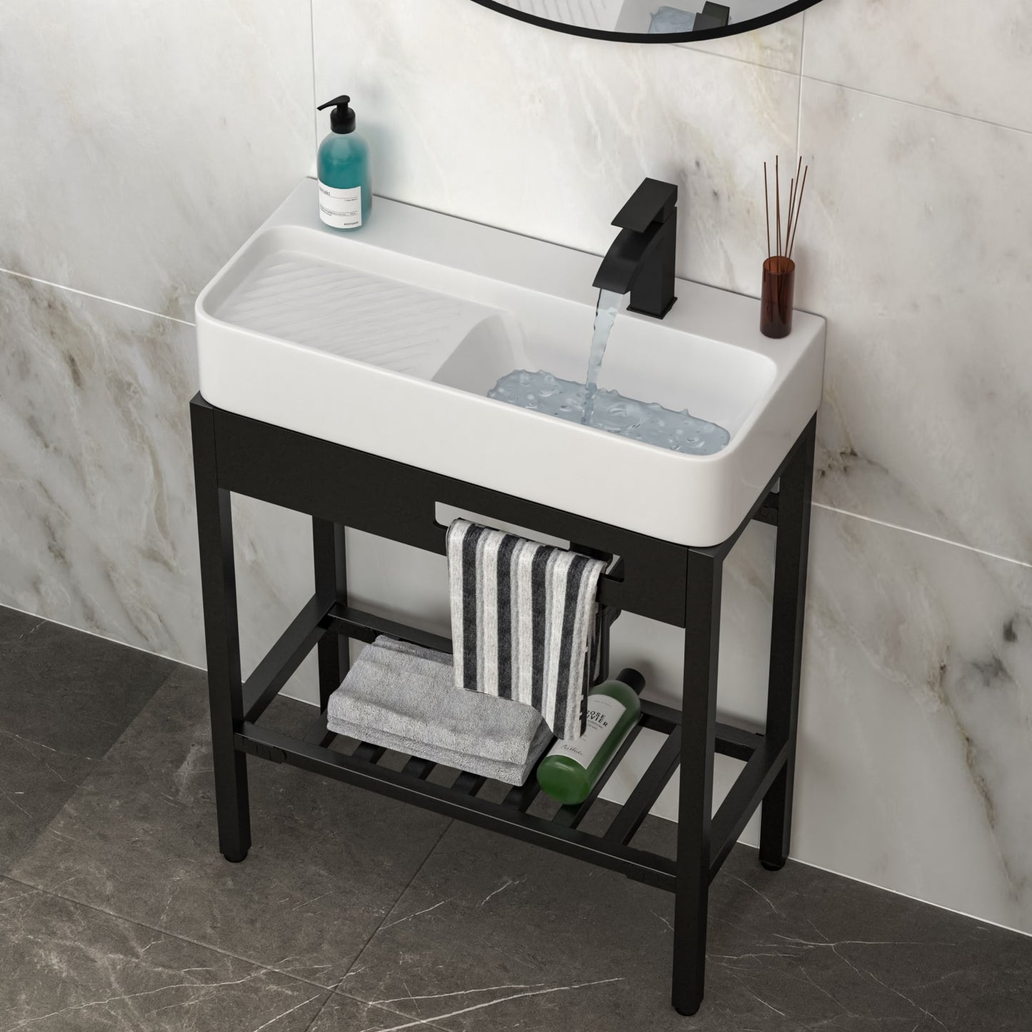 LIVIZA Ceramic 28-in Freestanding Modern White Black Console Sink with Base