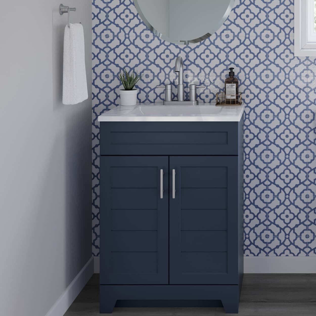 Style Selections Kirkman 24-in Deep Ocean Blue Single Sink Bathroom Vanity with White Cultured Marble Top