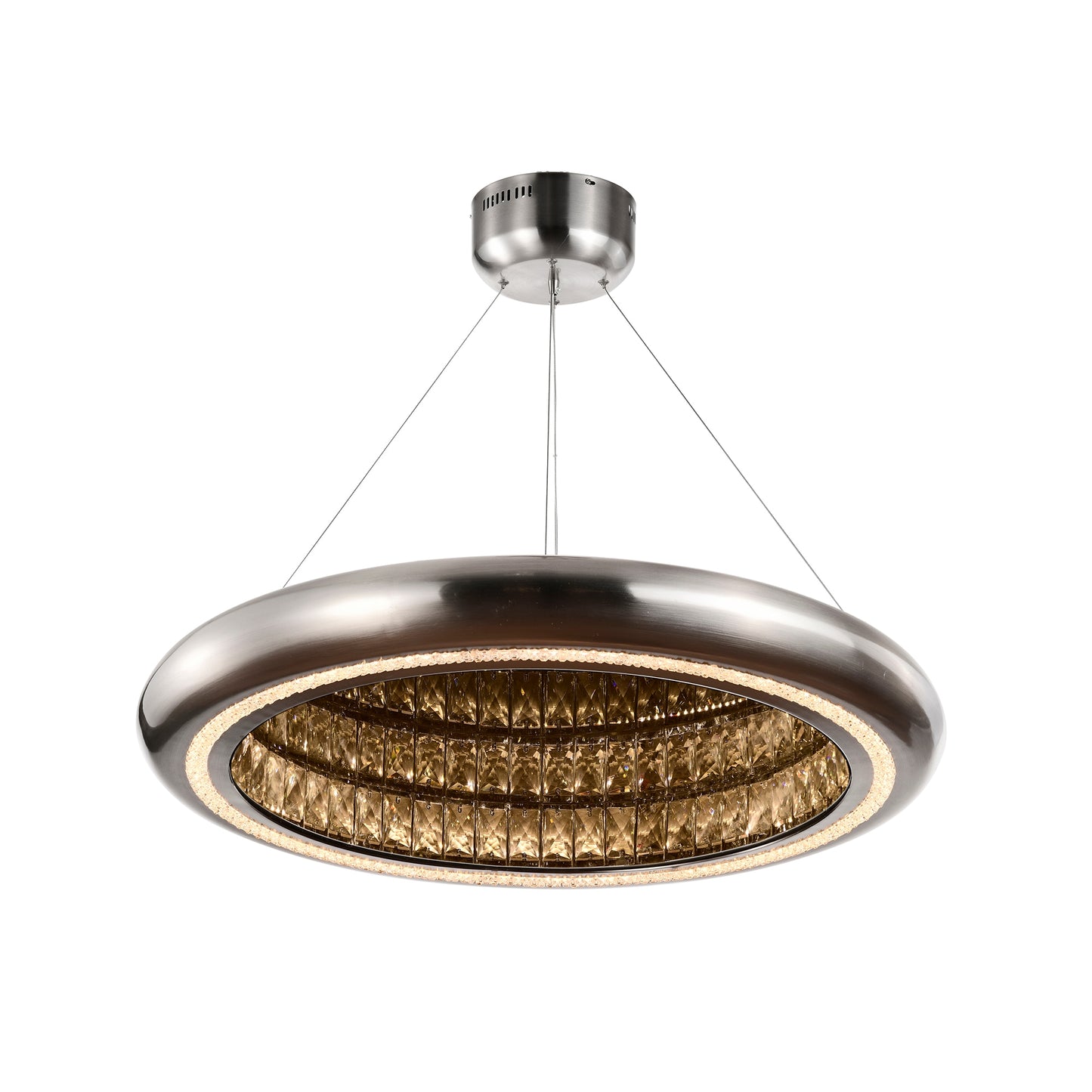 Edvivi Palace 1 -Light Brushed Nickel Glam Integrated LED Crystal For Use in Bedrooms, Dining Rooms, Foyers, Kitchens, Living Rooms Chandelier