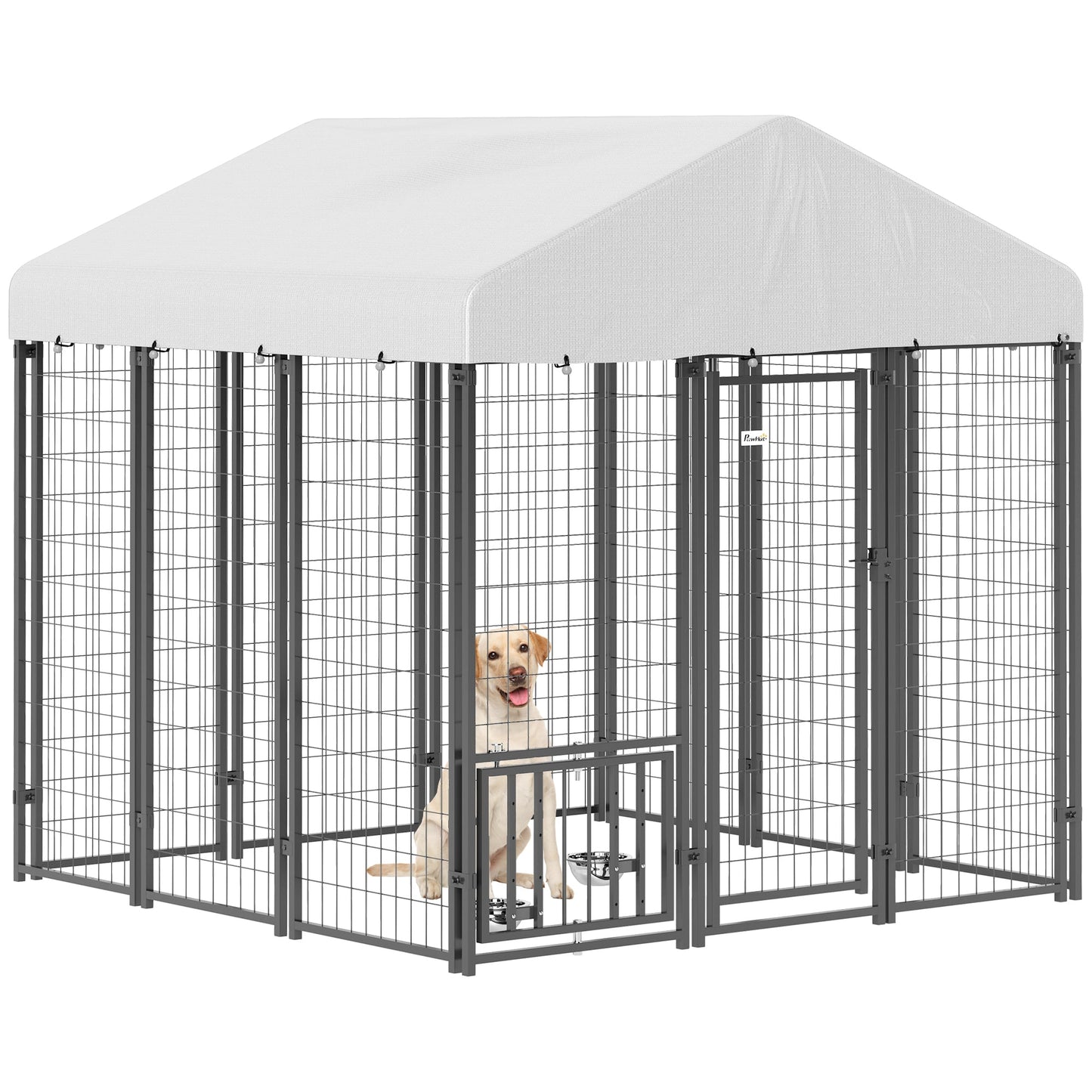 PawHut Outdoor Dog Kennel 5.9x5.9x6 Welded Wire Rotating Bowls​