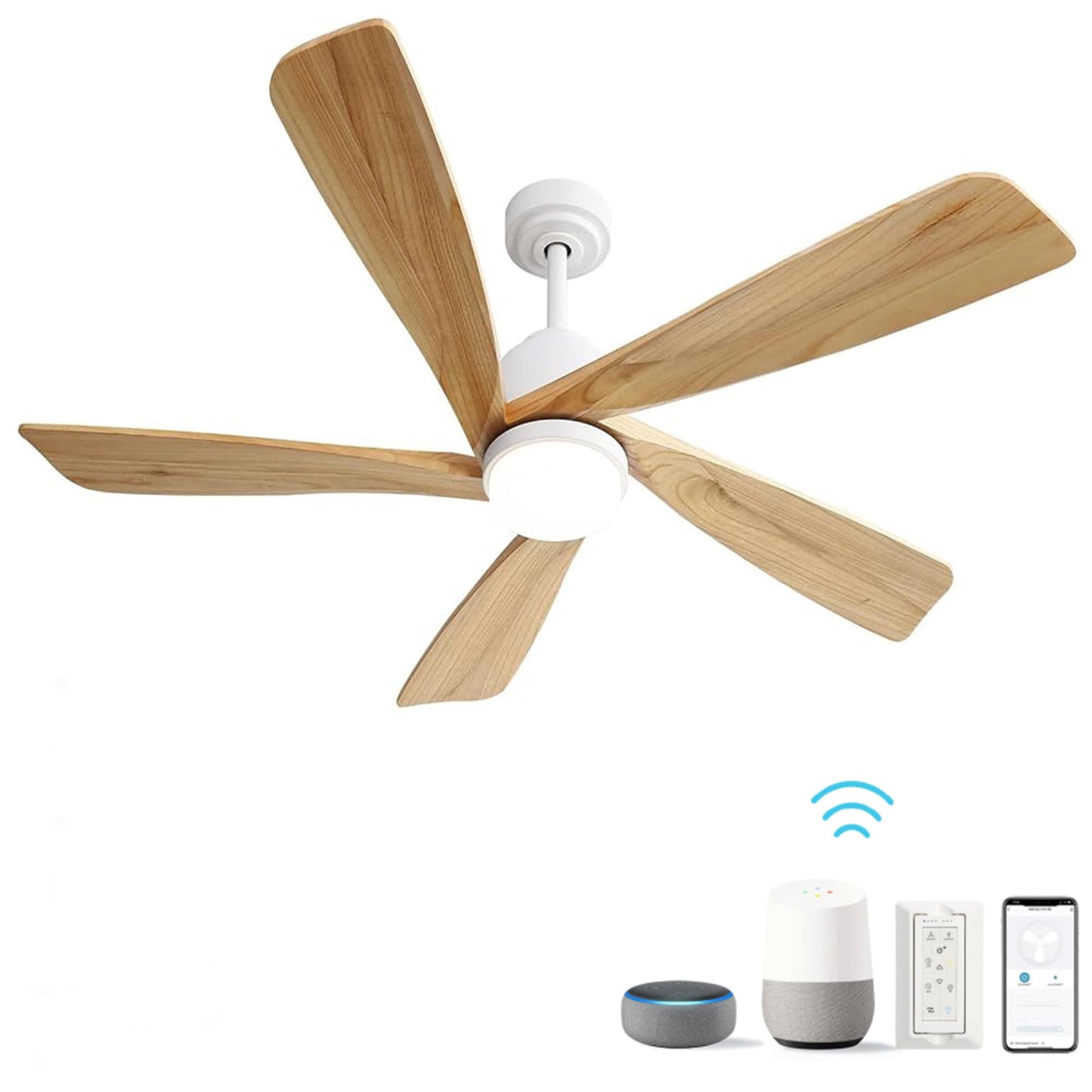SINOFURN 52-in White with Finished Blades Color-Changing Integrated LED Smart Ceiling Fan With Light 5 -Blade