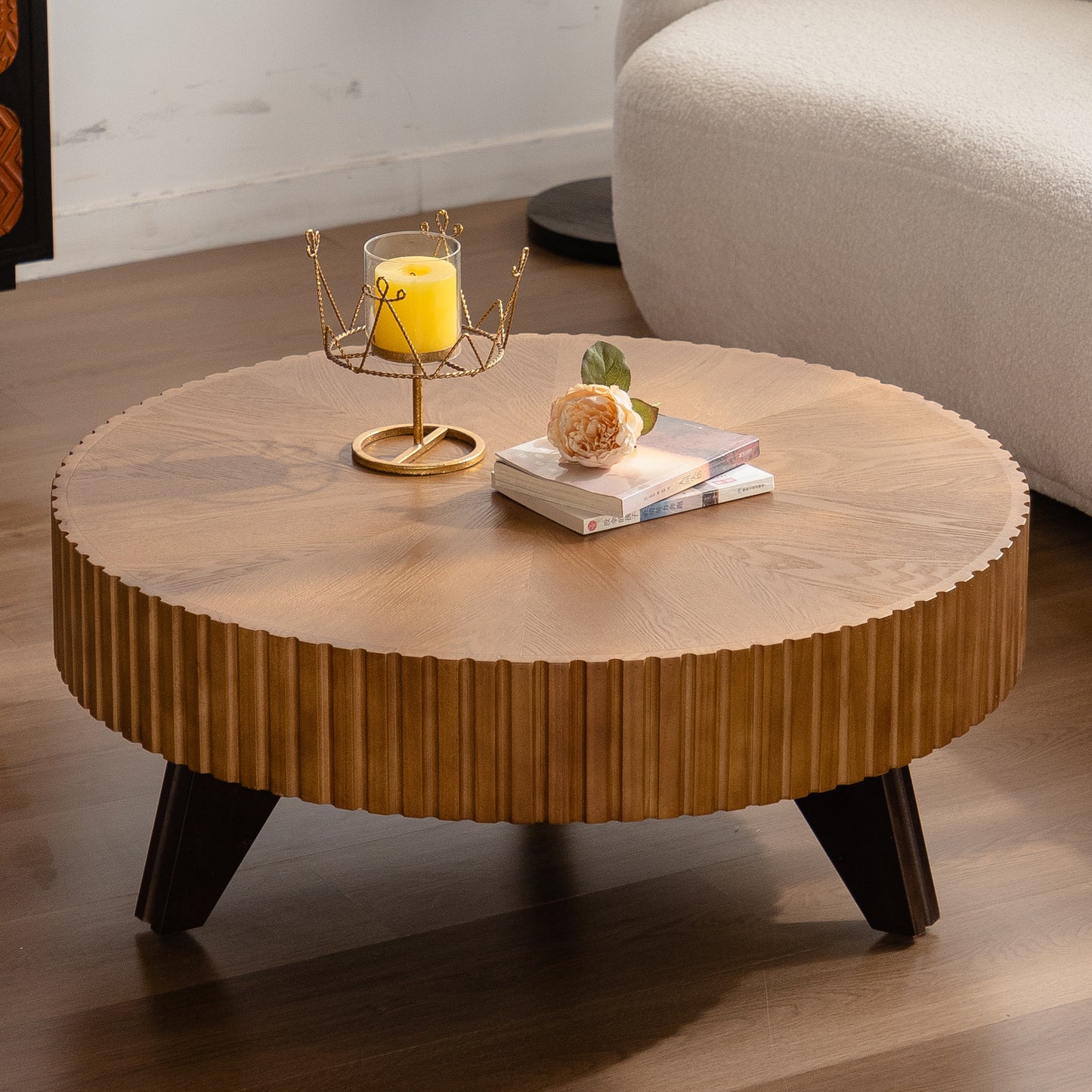 GDFStudio 35.4 Round Retro Coffee Table Coffee Table Suitable For Coffee and Home Decor Natural