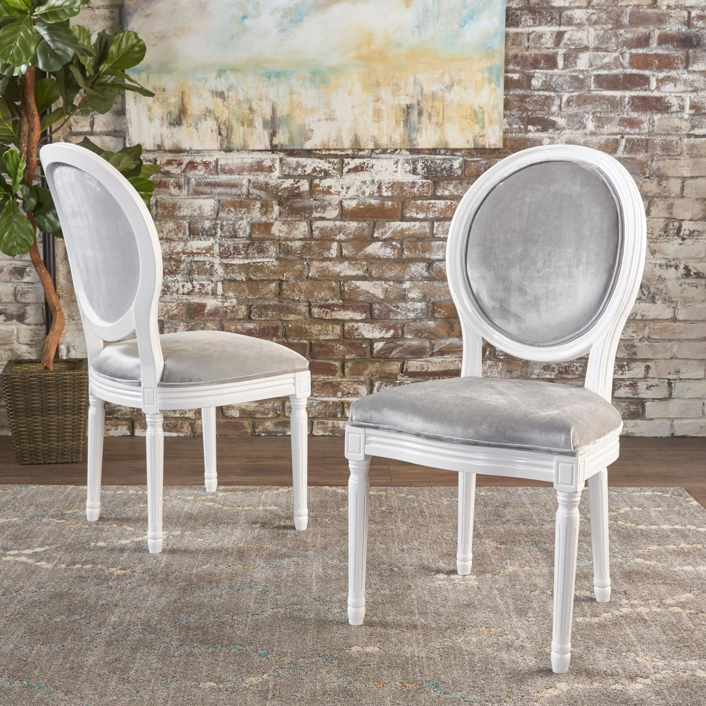 Christopher Knight Home Phinnaeus Contemporary Velvet Dining Chairs Set of 2 Light Gray and Gloss White