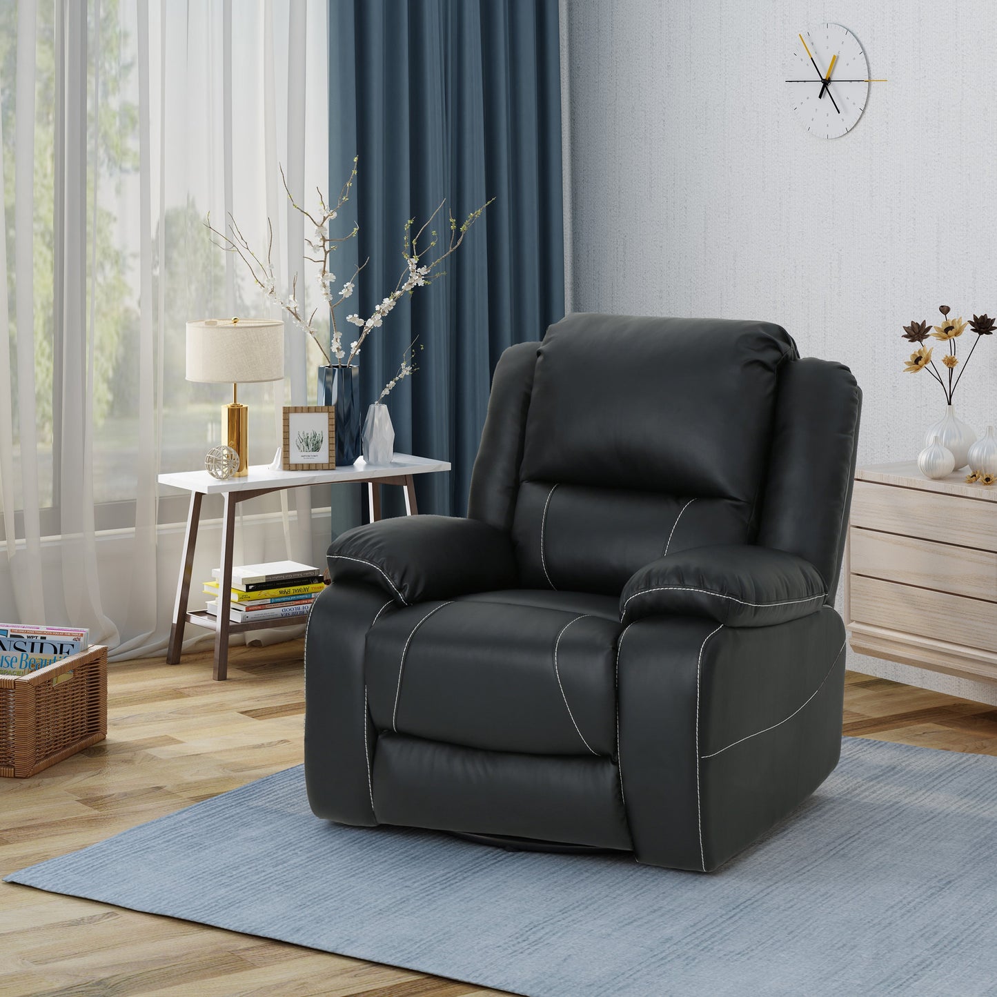 Christopher Knight Home Liam 39-inch Modern Faux Leather Manual Swivel Recliner Chair-Black