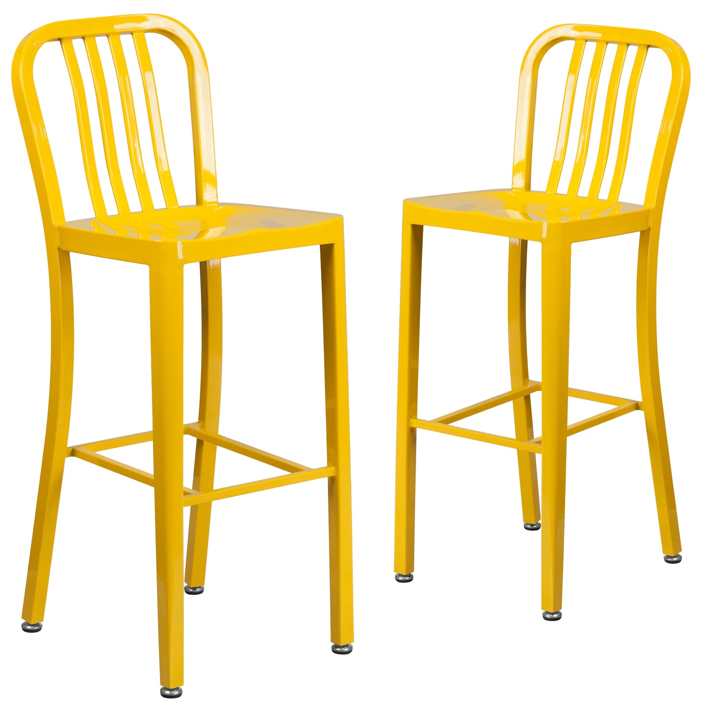 Flash Furniture Gael Commercial Grade 2 Pack 30-in High Yellow Metal Indoor-Outdoor Barstool with Vertical Slat Back
