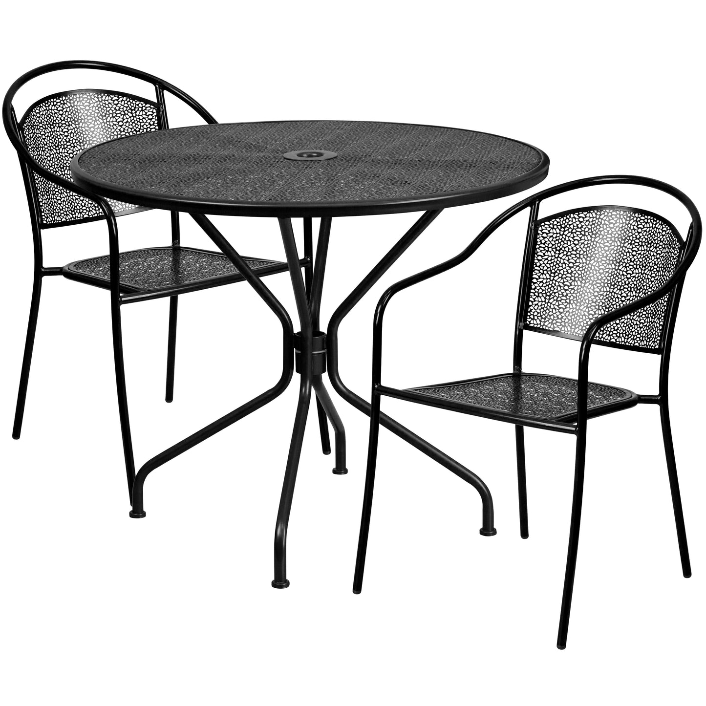 Emma + Oliver Commercial Grade 35.25-in Round Black Patio Table Set-2 Round Back Chairs
