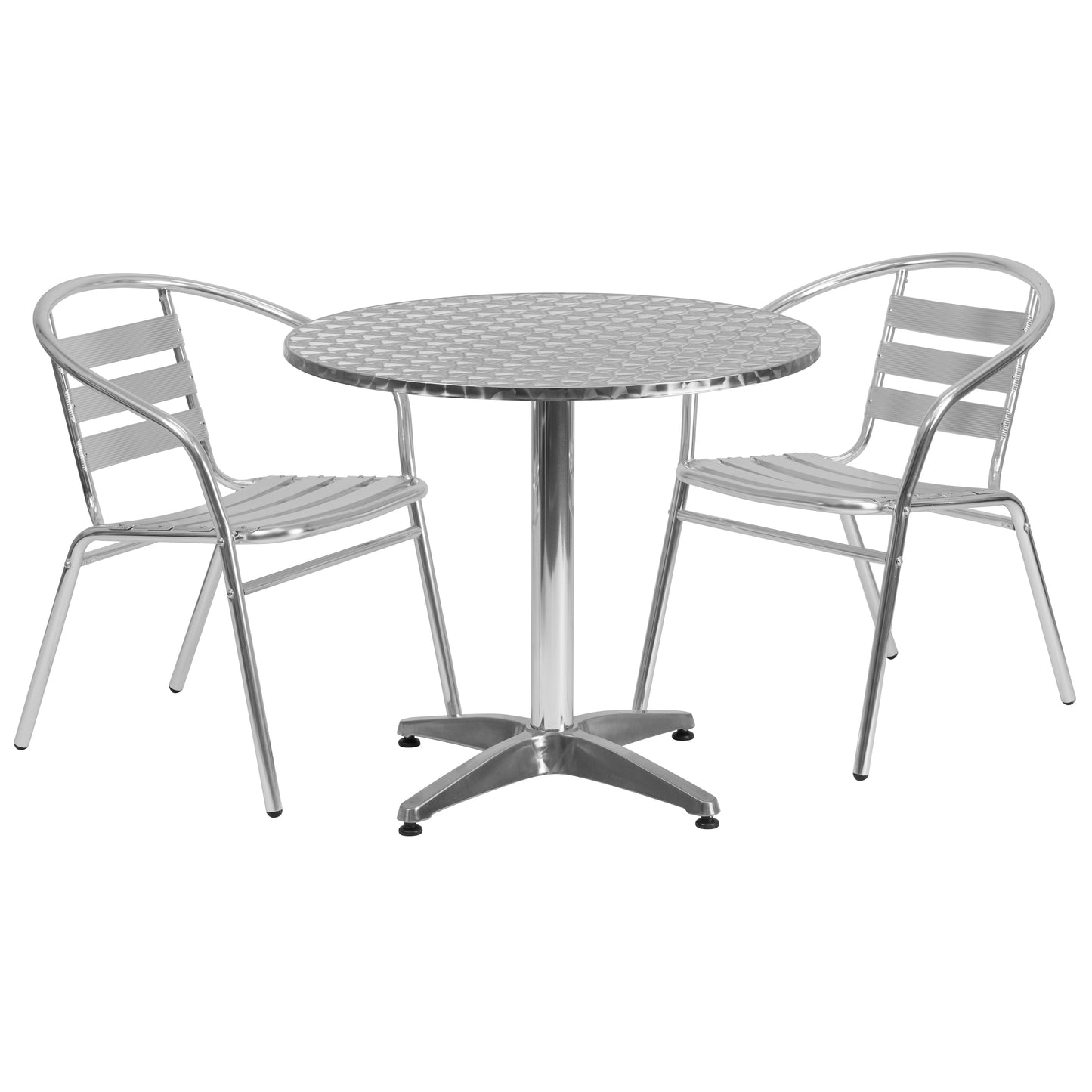 Emma + Oliver 31.5-in Round Aluminum Table Set with 2 Slat Back Chairs