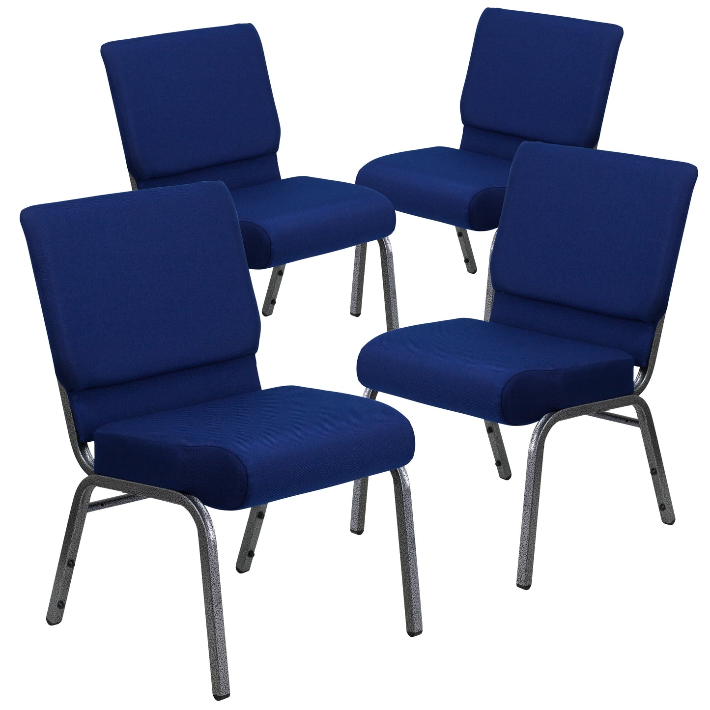 Flash Furniture 4 Pack HERCULES Series 21-in W Stacking Church Chair in Navy Blue Fabric - Silver Vein Frame