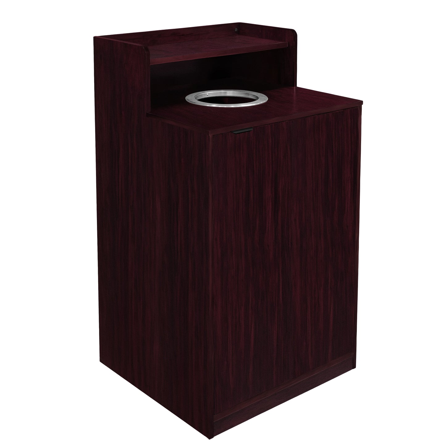 Flash Furniture Dell Commercial Grade Trash Receptacle Enclosure for 32 Gallon Trash Cans with 8-in Drop Hole and Upper Tray Shelf in Mahogany