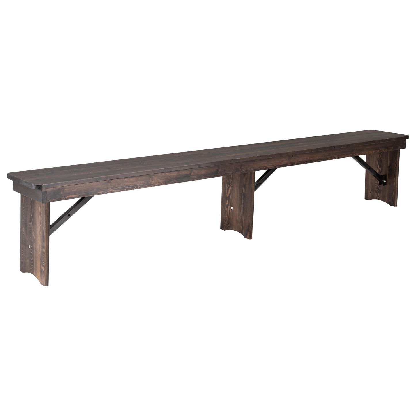 Flash Furniture HERCULES 8-ft x 12-in Antique Rustic Mahogany Solid Pine Folding Farm Bench with 3 Legs
