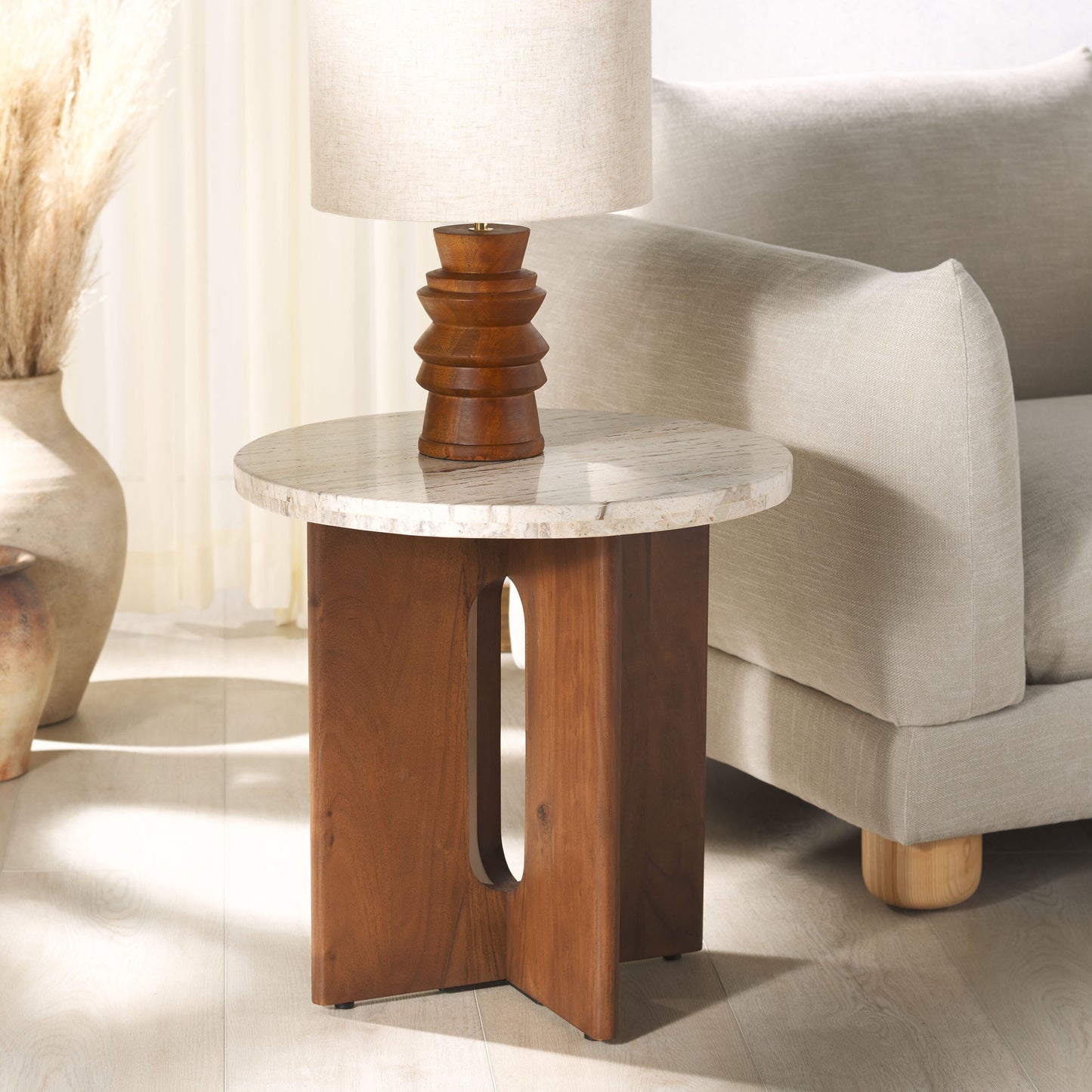 Safavieh Shayna Modern Style Travertine Accent Table/Travertine/Brown