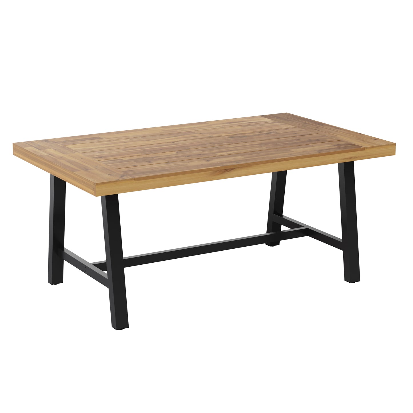 Flash Furniture Rafe Commercial Grade Acacia Wood Dining Table with Metal Base; Indoor/Outdoor Rectangle Patio Table with Plank Style Table Top; Natural/Black