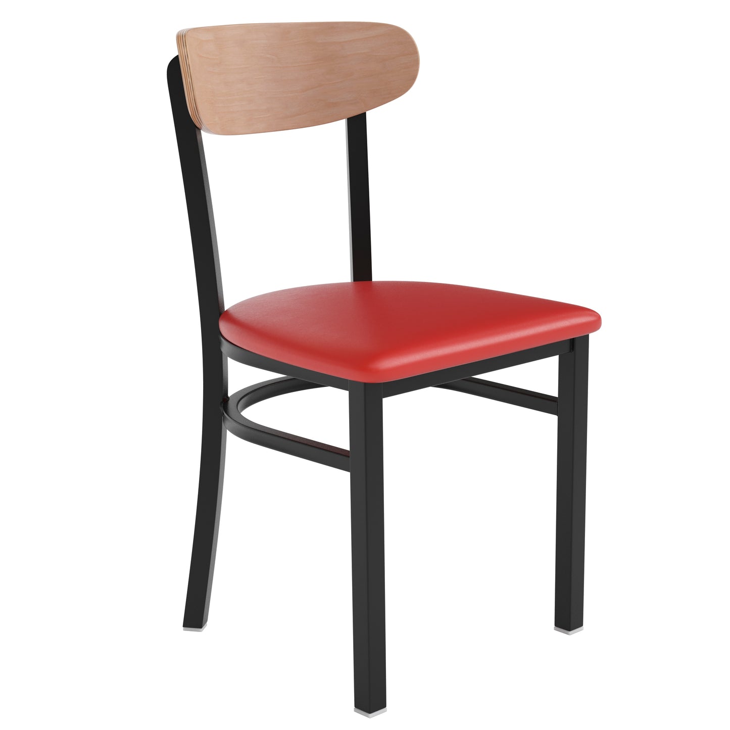 Flash Furniture Wright Commercial Dining Chair with 500 LB. Capacity Black Steel Frame; Natural Birch Finish Wooden Boomerang Back; and Red Vinyl Seat