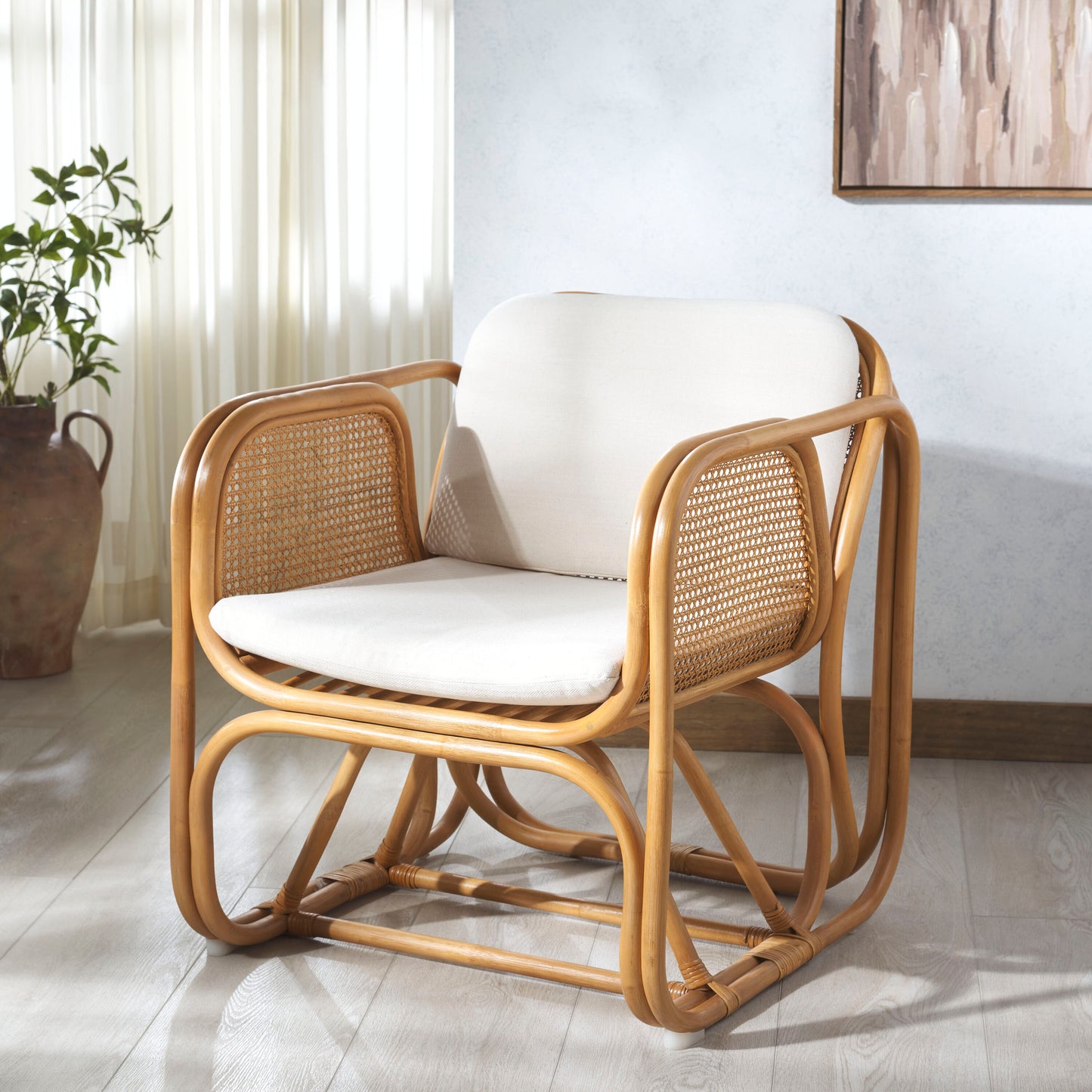 Safavieh Brauner Rattan Pole Accent Chair/Natural/White