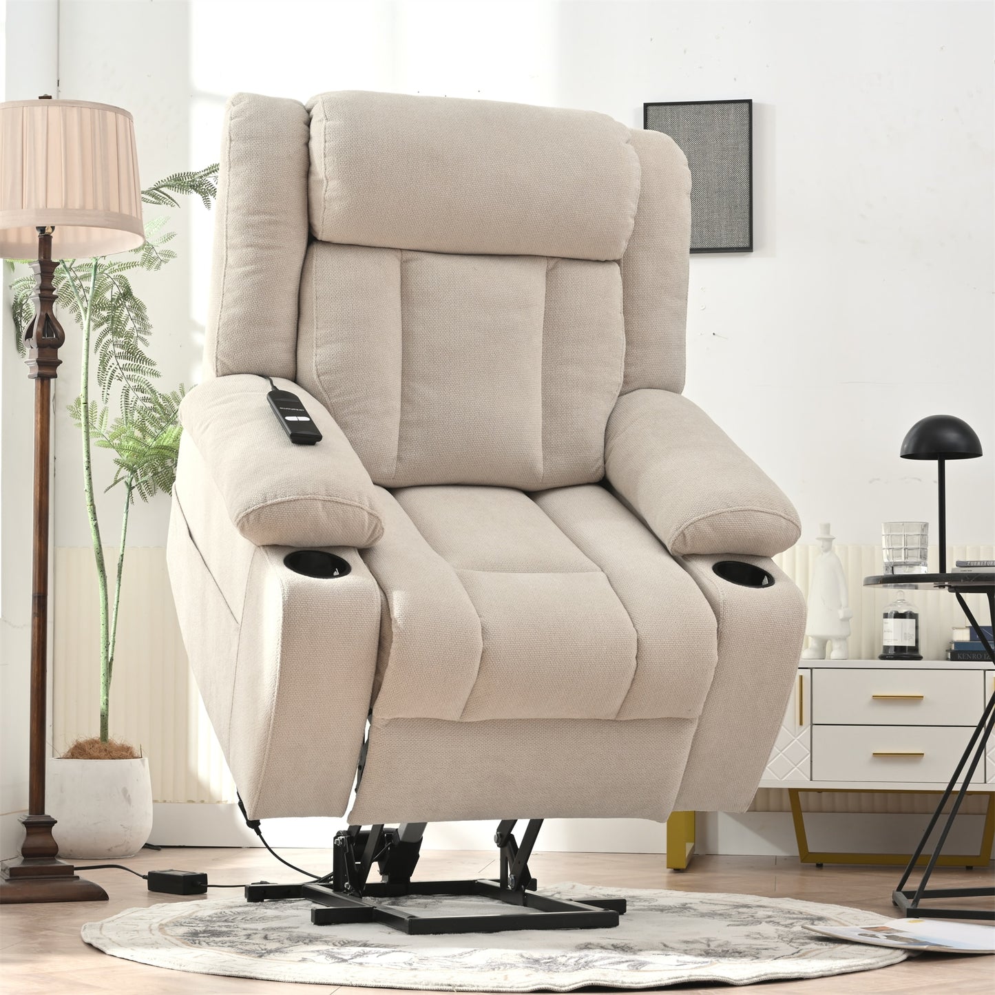 Tatayosi Light Gray Power Lift Recliner Chair with Extended Footrest Remote Control and Cup Holders 330 lbs Capacity for Elderly Living Room