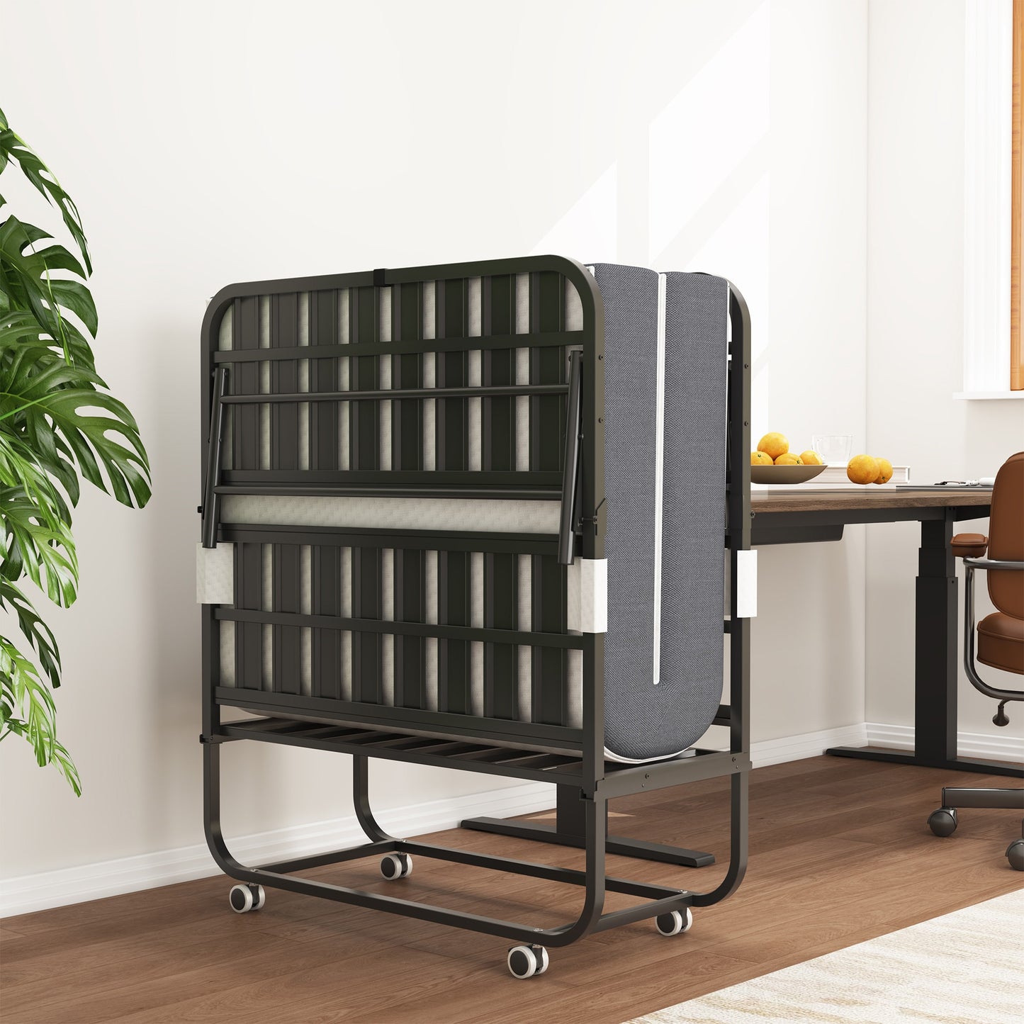 GDFStudio Aubin Folding Bed with 3.7-inch Memory Foam Mattress and Sturdy Metal Frame – Twin – Black