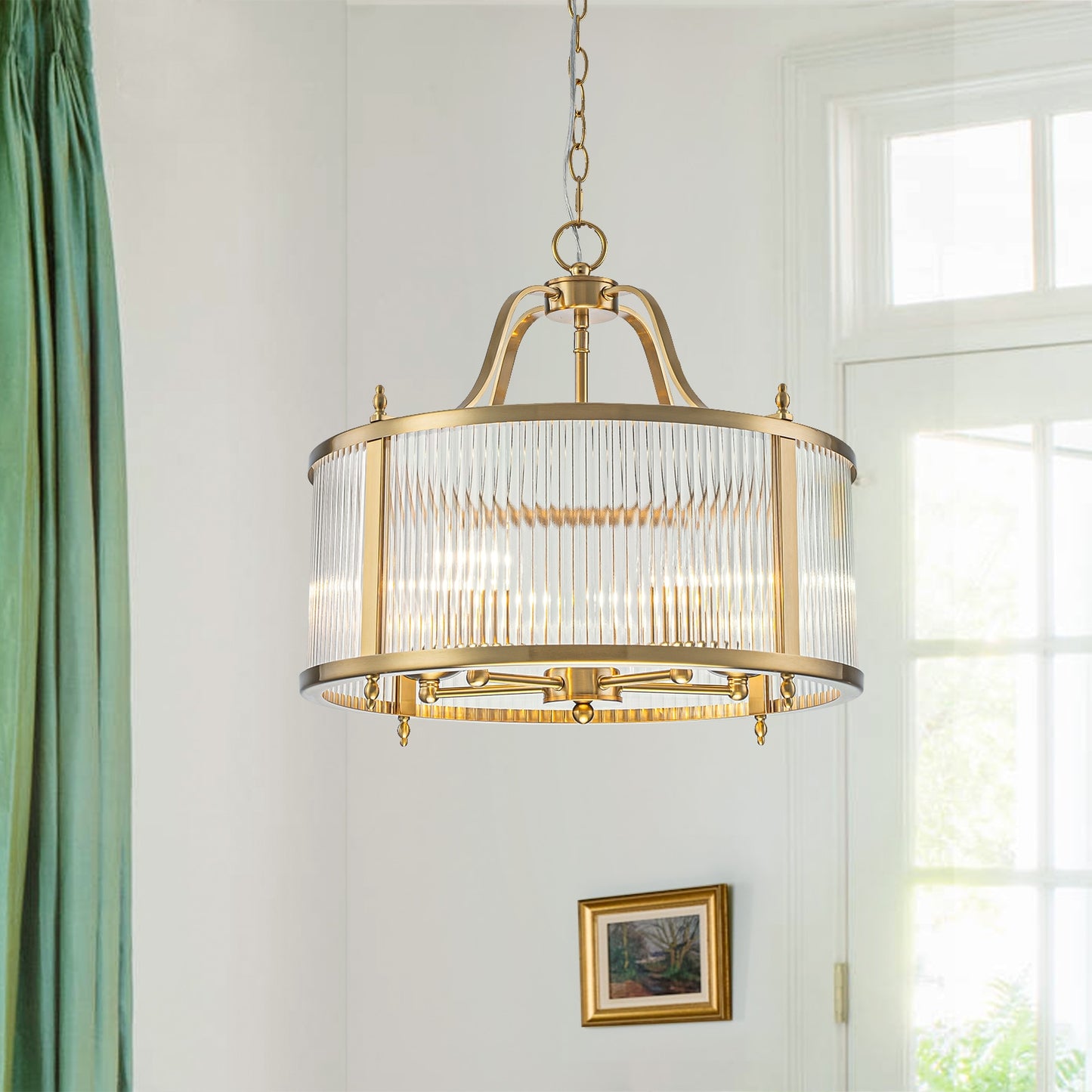 EDISLIVE 5 -Light Gold Modern/contemporary Ribbed glass Glass Drum Medium Indoor Hanging Pendant Light