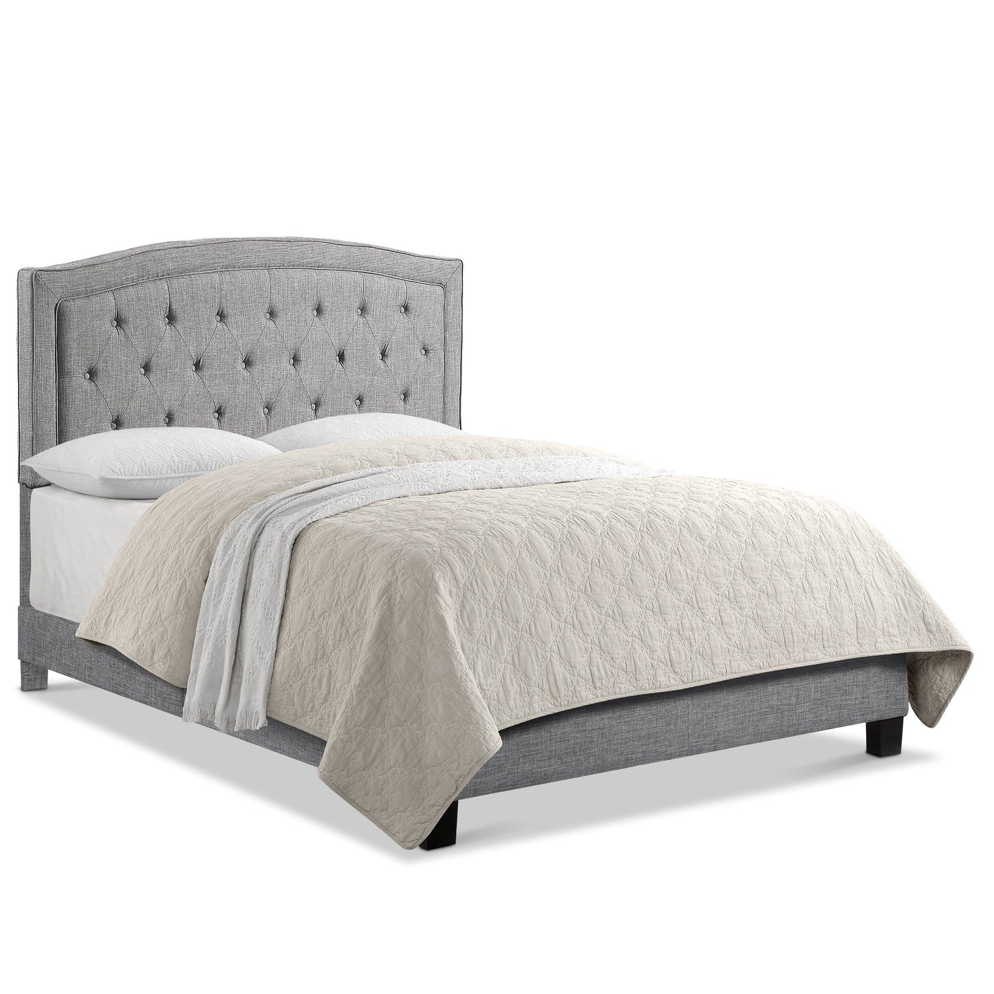 Boyel Living Upholstered Bed with Curved Button Tufted Headboard Modern Platform Bed Frame Solid Wood Structure
