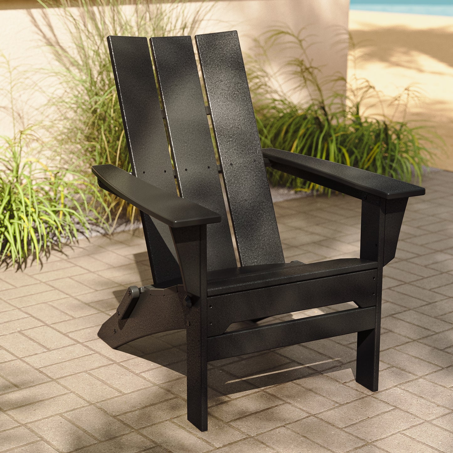 Trex Outdoor Furniture Seaport Charcoal Black HDPE Frame Stationary Adirondack Chair with Solid Seat