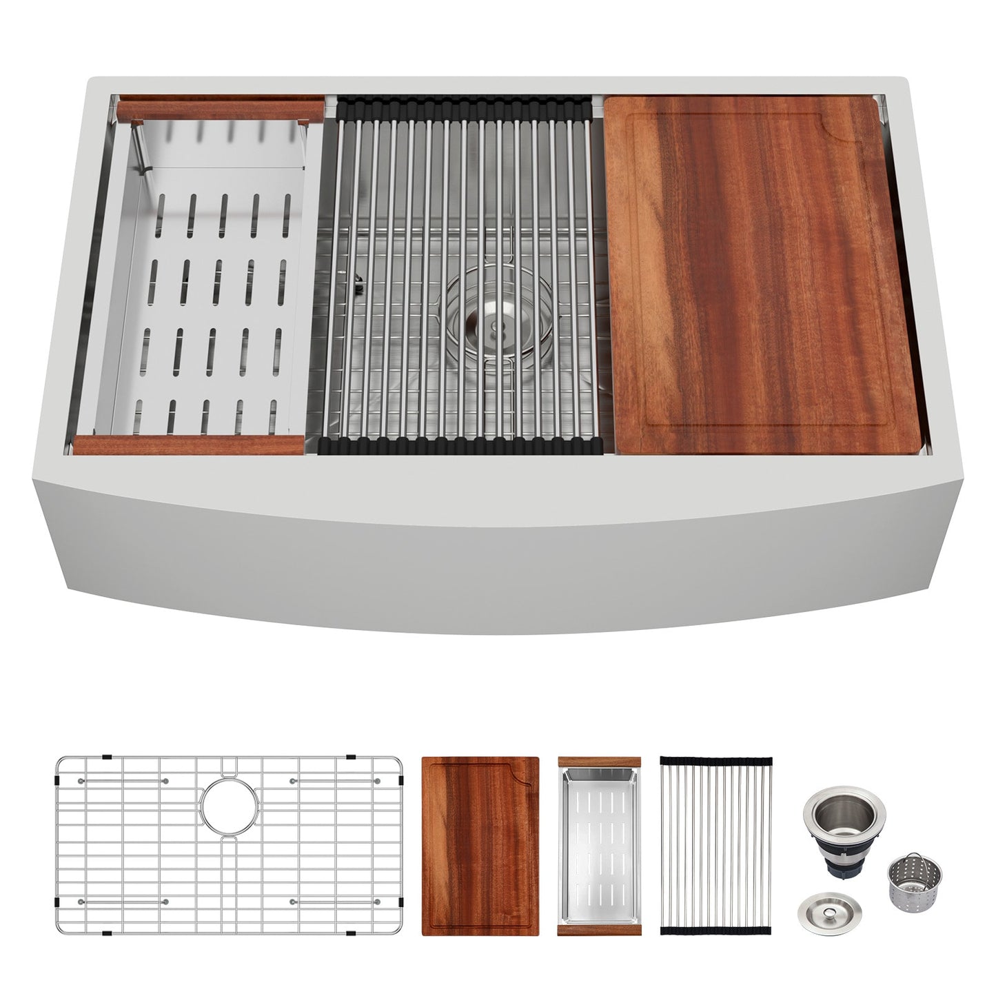 Forclover Farmhouse apron front 33-in x 21-in Stainless steel Single bowl 16 -Gauge Workstation Kitchen Sink