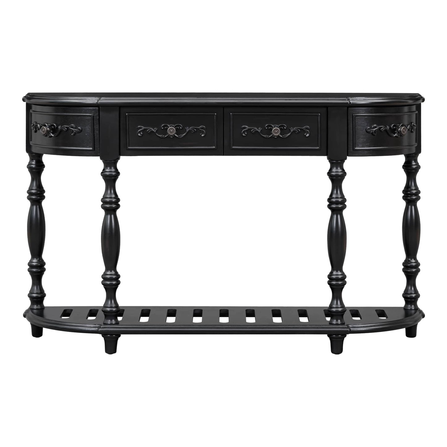 Vynxaria 52inch Modern and Contemporary Curved Console Table Sofa Table Entryway Table for Hallway Living Room with 4 Drawers and 1 Shelf Black