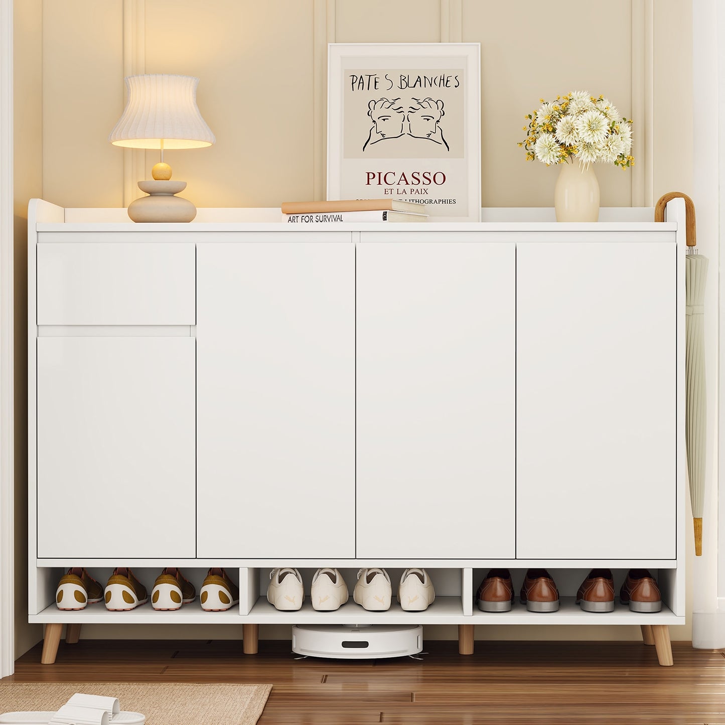 GZMR 39.37-in H 9 Tier 24 pair White Engineered wood Shoe cabinet