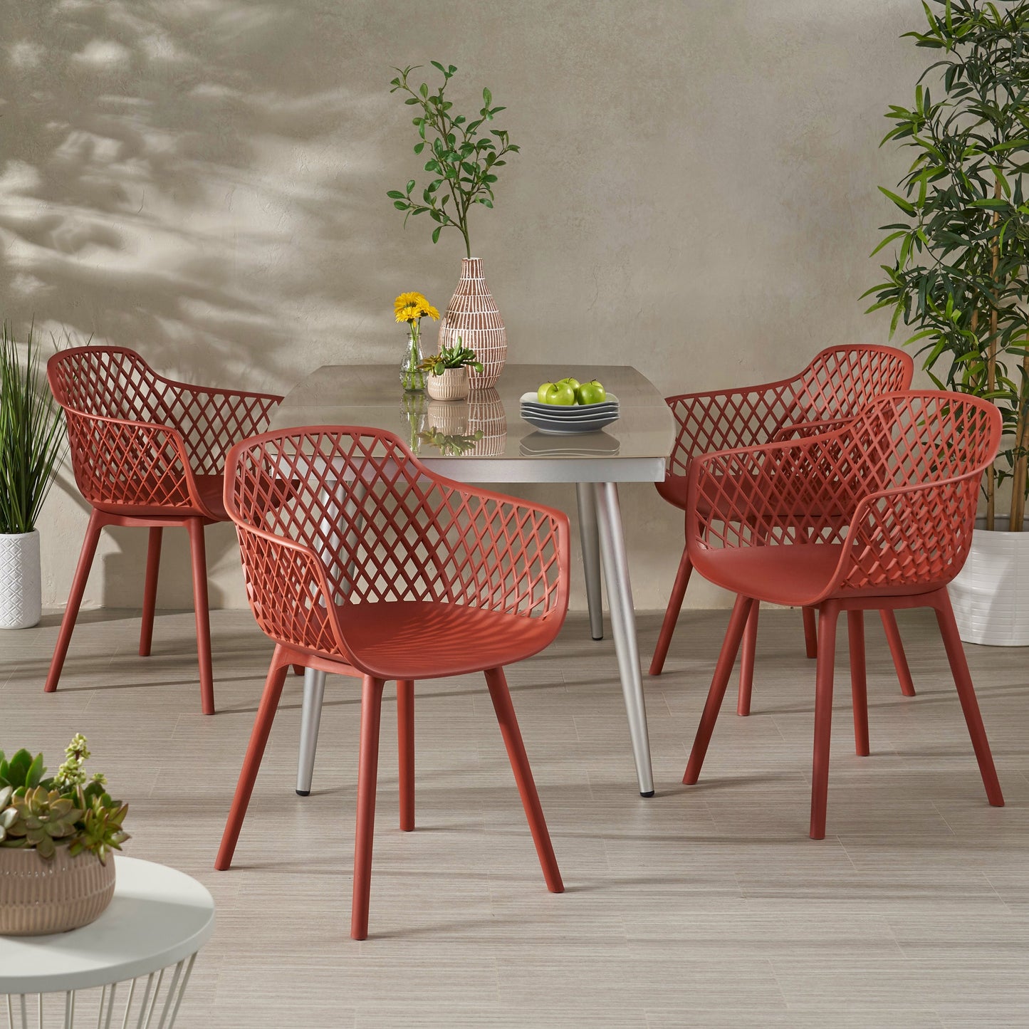 Christopher Knight Home Poppy Outdoor Modern Dining Chair Set of 4 Red