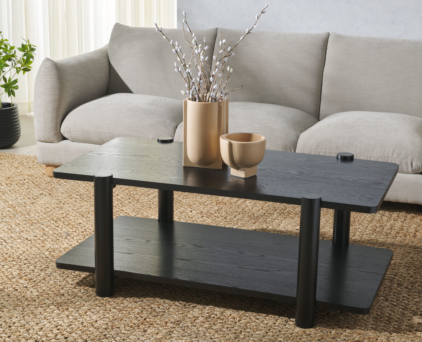 Safavieh Edisyn Mid-Century Style 2 Shelf Wood Coffee Table/Black