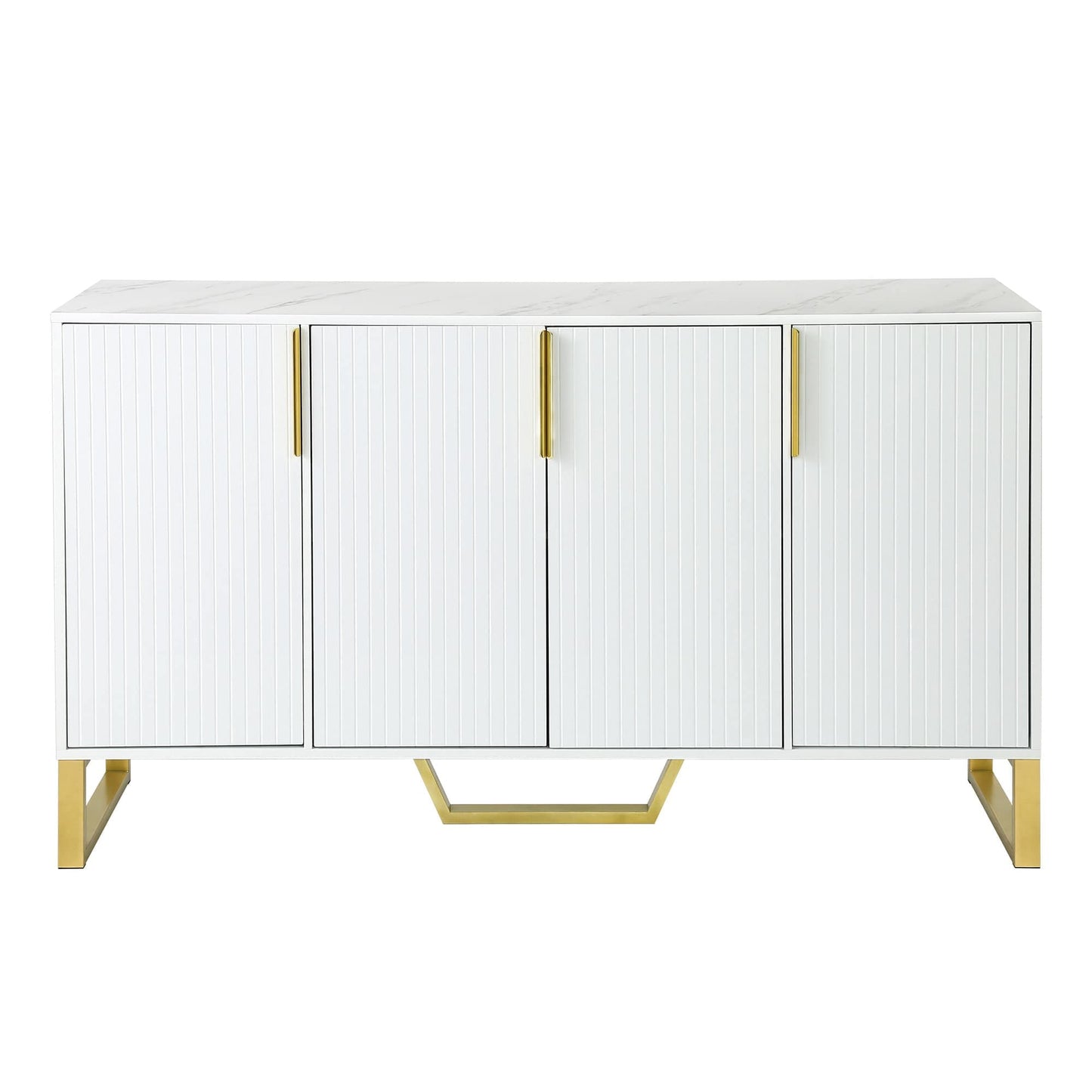 Vynxaria Modern Sideboard with Four Doors Metal Handles Legs Adjustable Shelves White Kitchen Cabinet