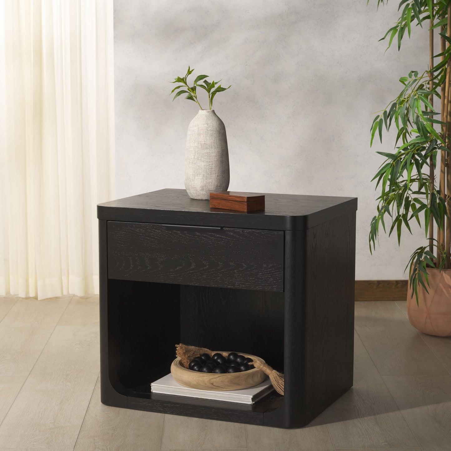 Safavieh Raylie Scandinavian Style 1 Drawer Wood Nightstand/Black