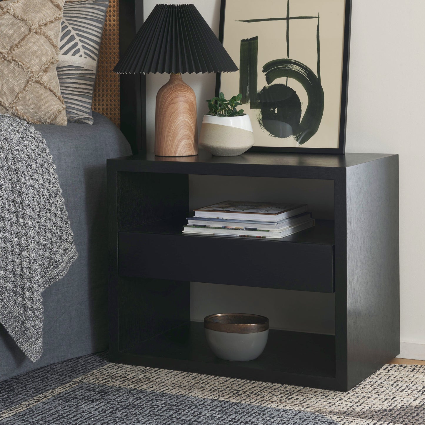 Safavieh Munson Mid-Century Style 2 Shelf 1 Drawer Nightstand/Black