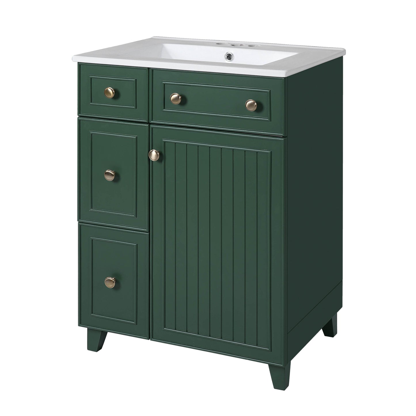 Rbied 24 in Forest Green Bathroom Vanity Cabinet with Ceramic Sink 2 Drawers and 1 Soft Close Door