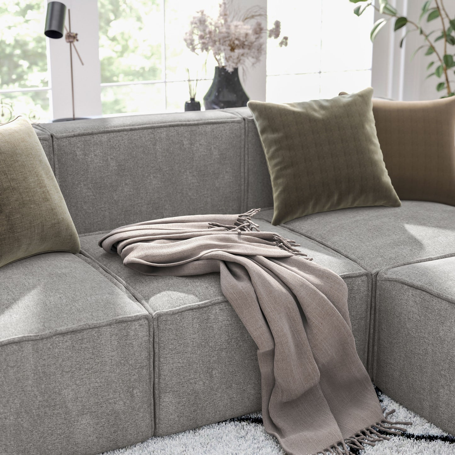 Merrick Lane Weller Modular Middle Armless Chair in Gray