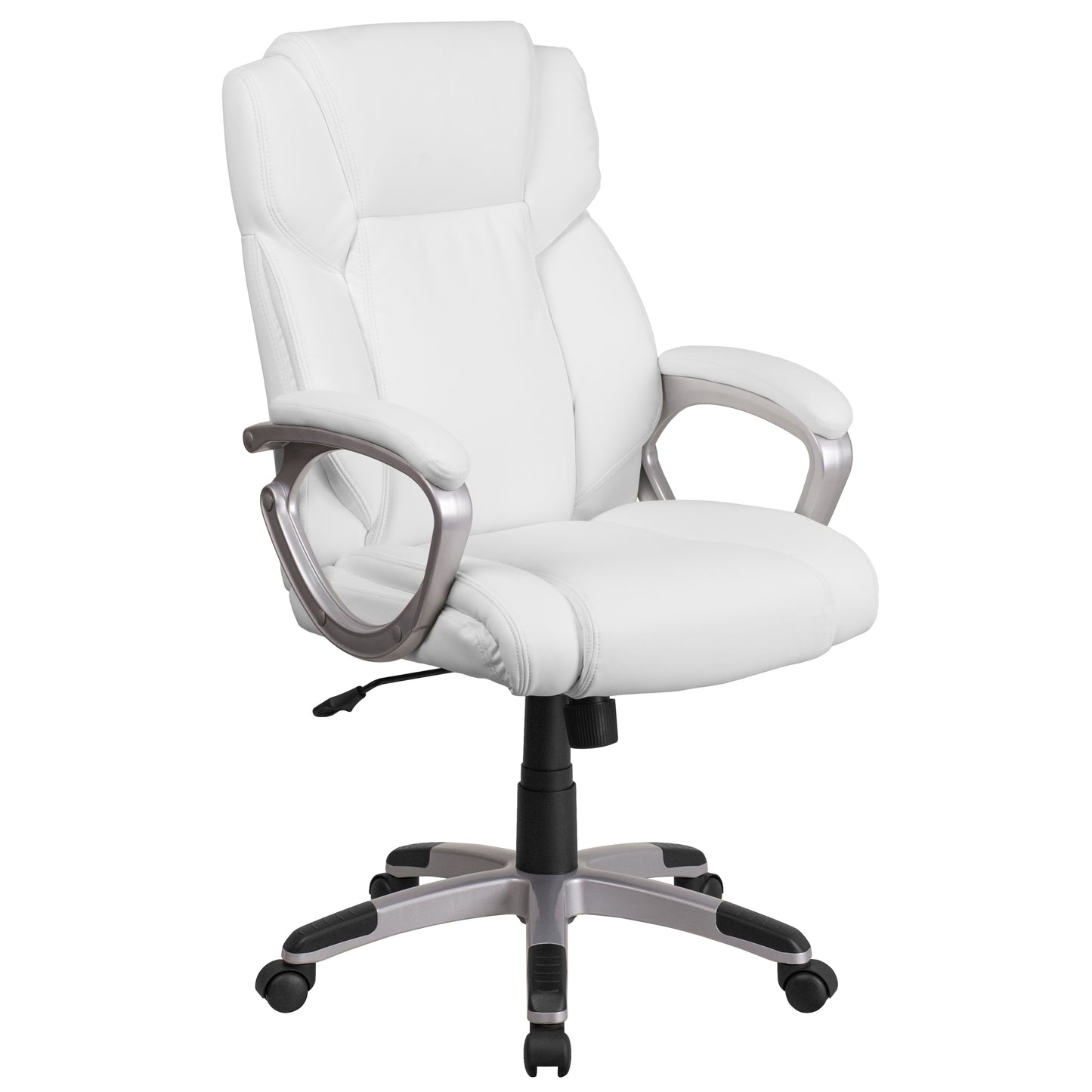Emma + Oliver Mid-Back White LeatherSoft Executive Swivel Office Chair with Padded Arms