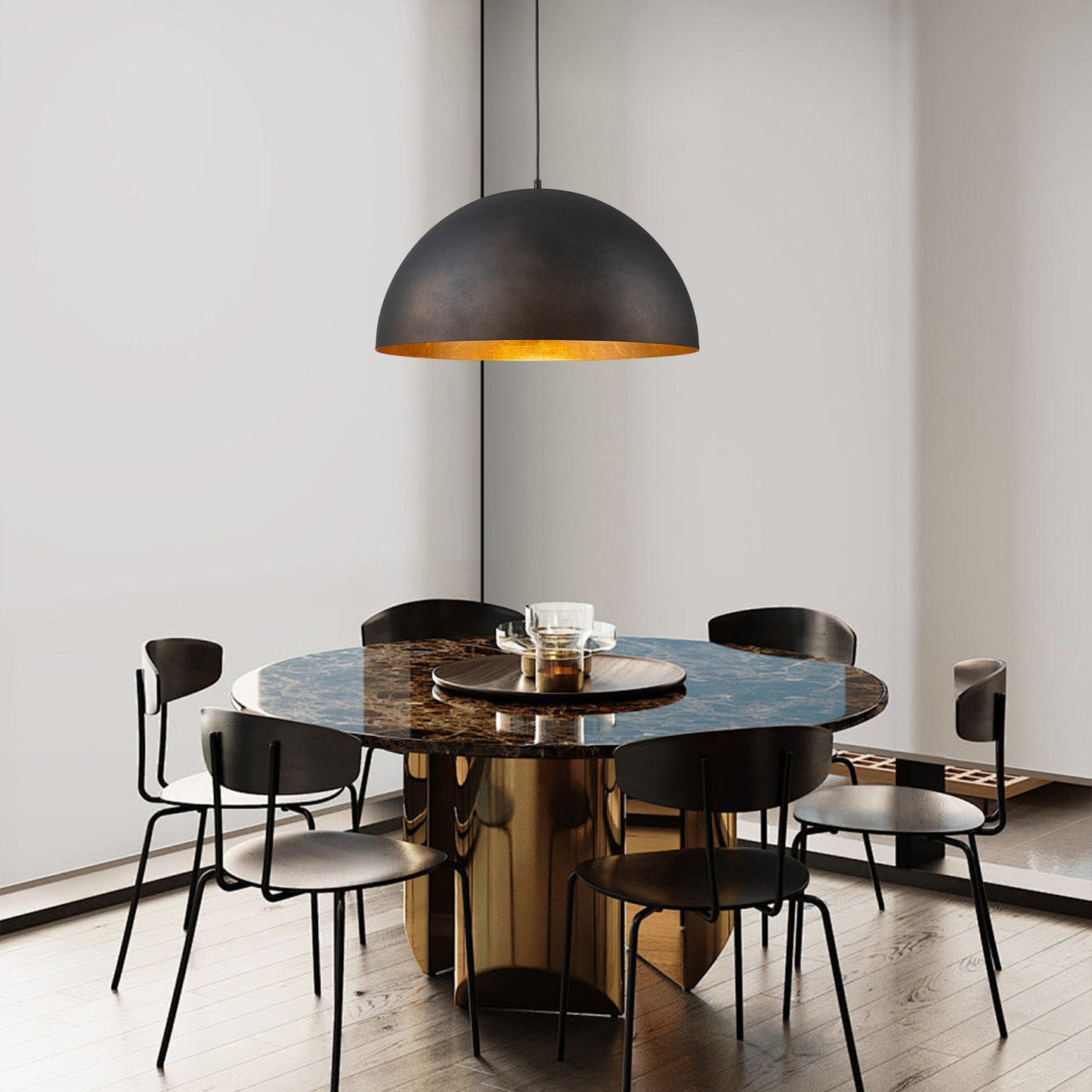 Zicbol 1 -Light Black Industrial Metal Dome Large Indoor Hanging Pendant Light