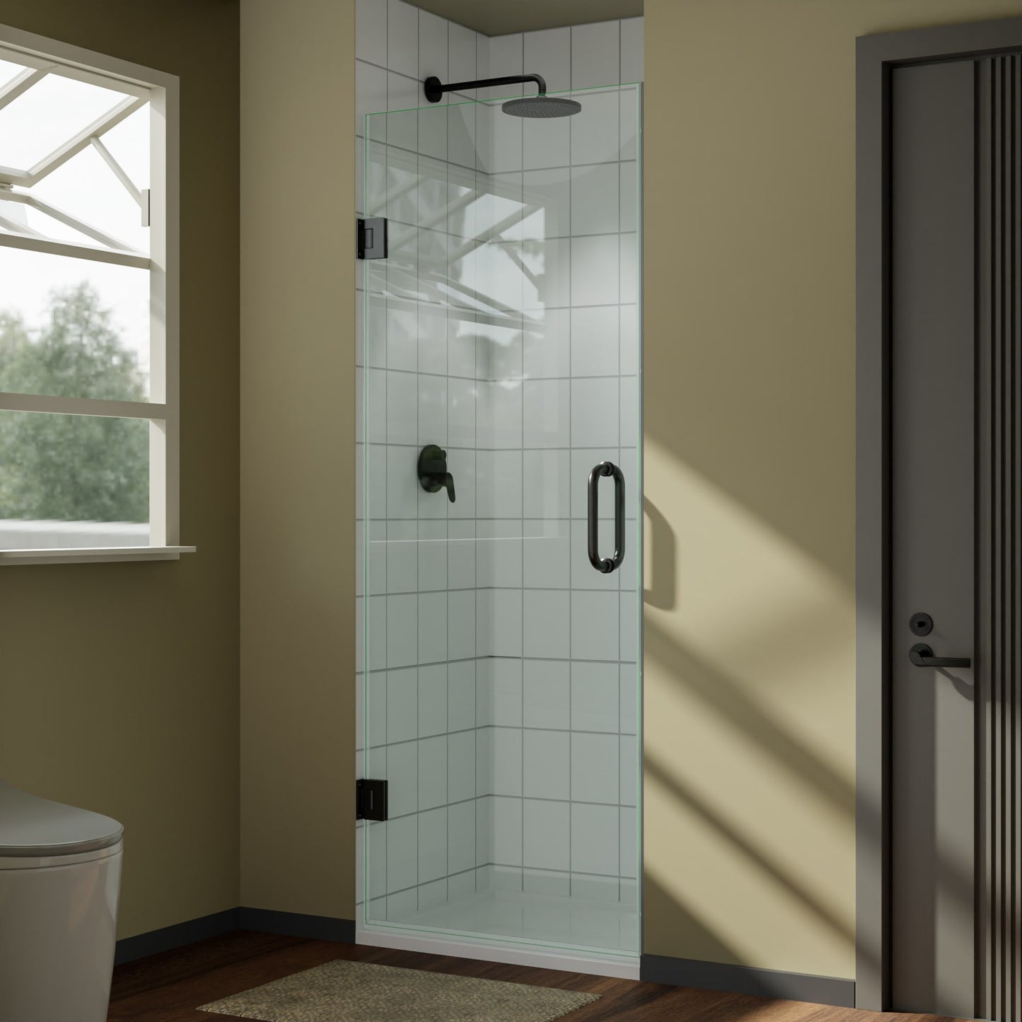 LOVMOR Frameless Shower Door 10mm Tempered Glass Hinged Single Swing Reversible Installation Matte Black