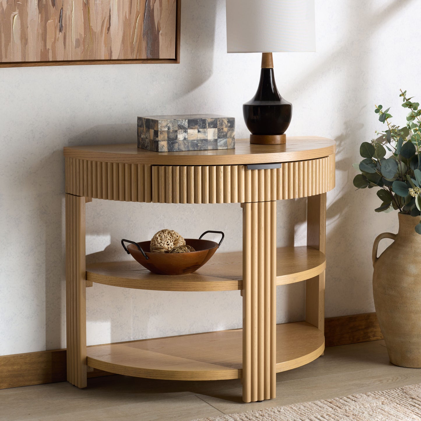 Safavieh Shelbie Reeded Half Moon Console Table/Oak/Black