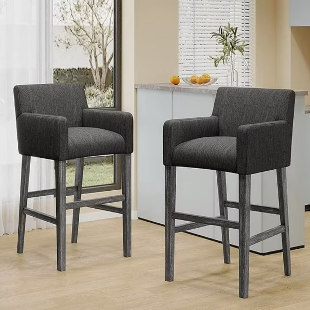 Christopher Knight Home Armga Contemporary Fabric Upholstered Wood 30.5-inch Barstools (Set of 2) Charcoal