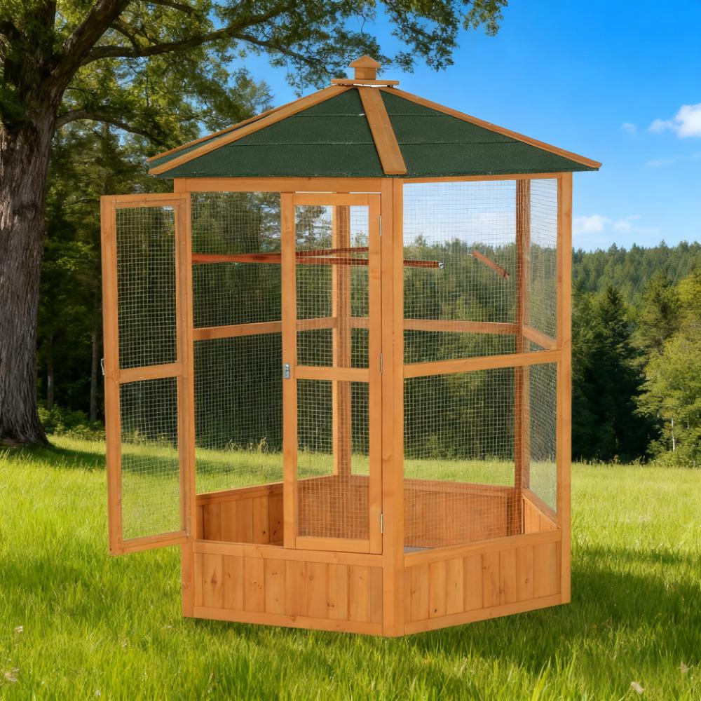 LOVMOR 69inch Wooden Hexagonal Outdoor Aviary Flight Bird Cage