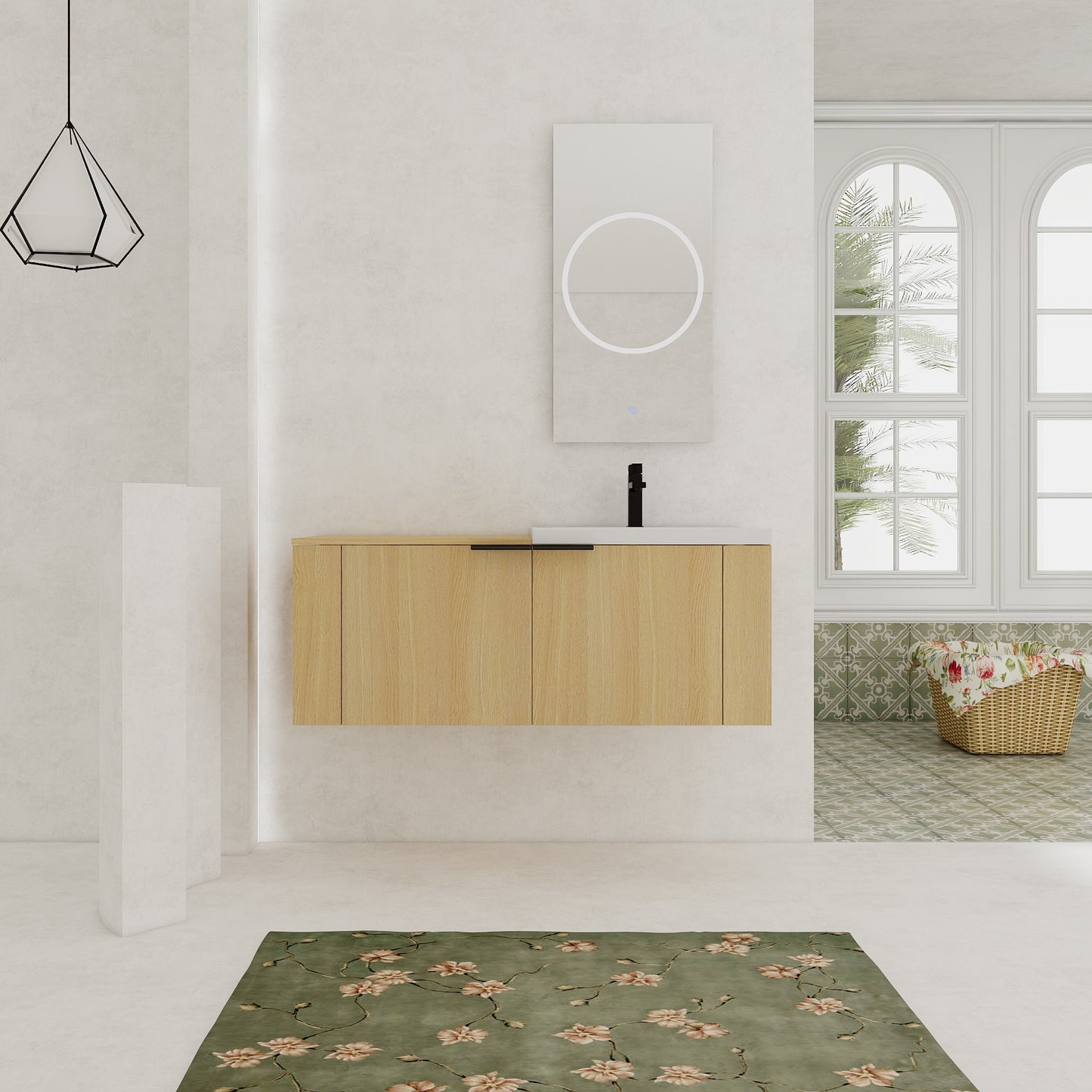 LOVMOR 48 Inch Bathroom Vanity Sink Combo Modern Oak Cabinet Set