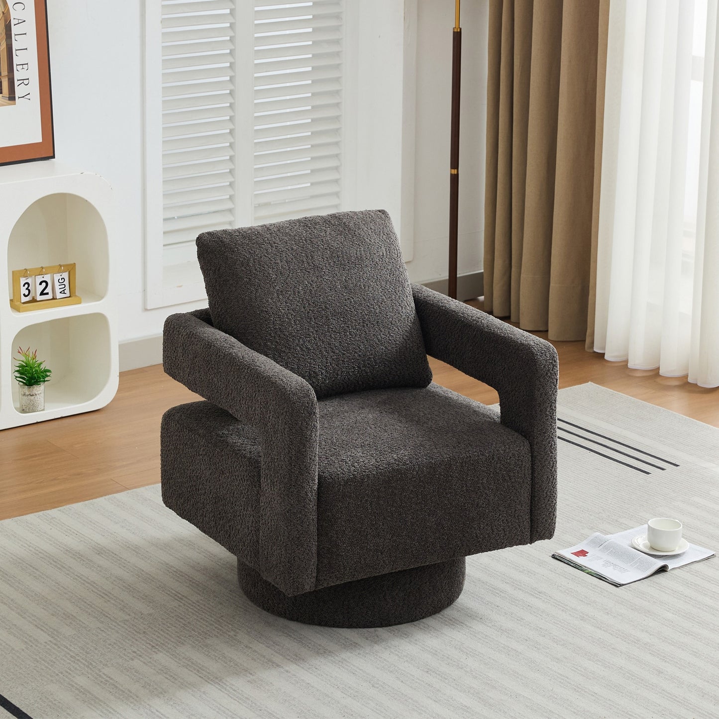 GlasFlength Living Room Square Swivel Accent Chair Modern Rotating Armchair with Open Back Club Chair Sofa Chair Gray